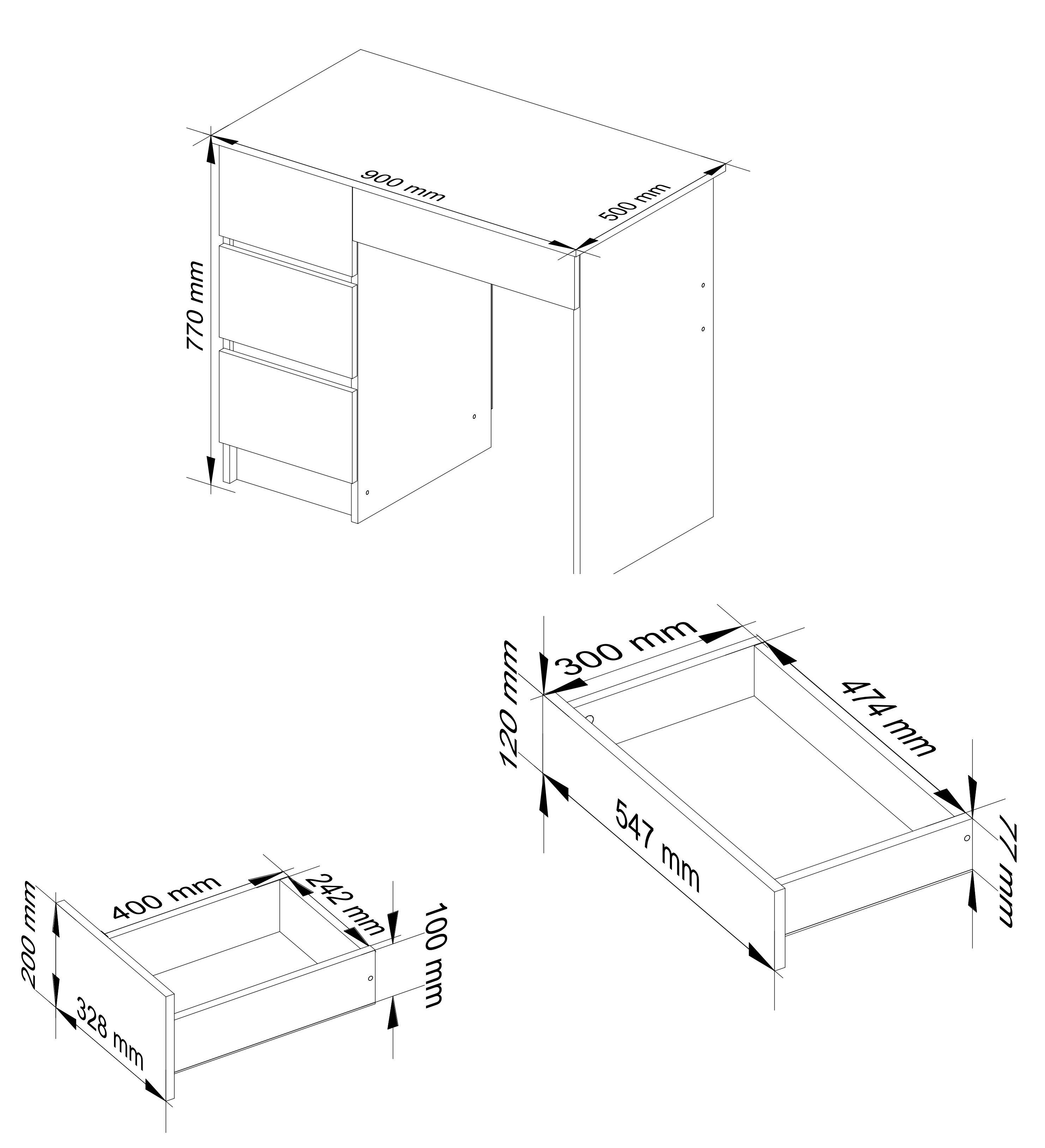 Raumhirsch Furniture Schreibtisch Kinder Computertisch - Eleganter Schreibtisch mit Stauraum, mit 4 Schubkästen - Kasten linke Variante – Bild 4 von 5