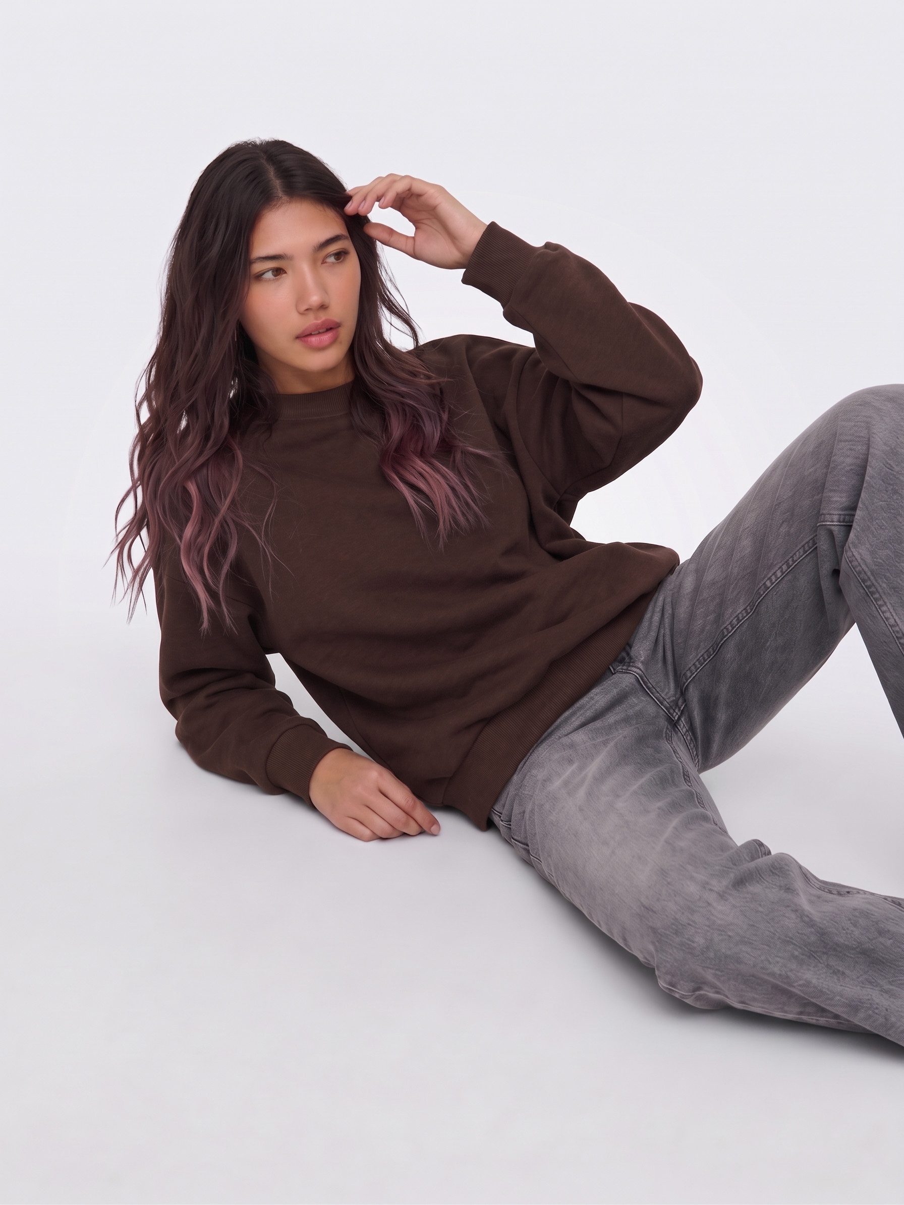 COMEOR Sweatshirt Damen Sweatshirt mit Rundhalsausschnitt Basic Pullover Oversize – Bild 2 von 5