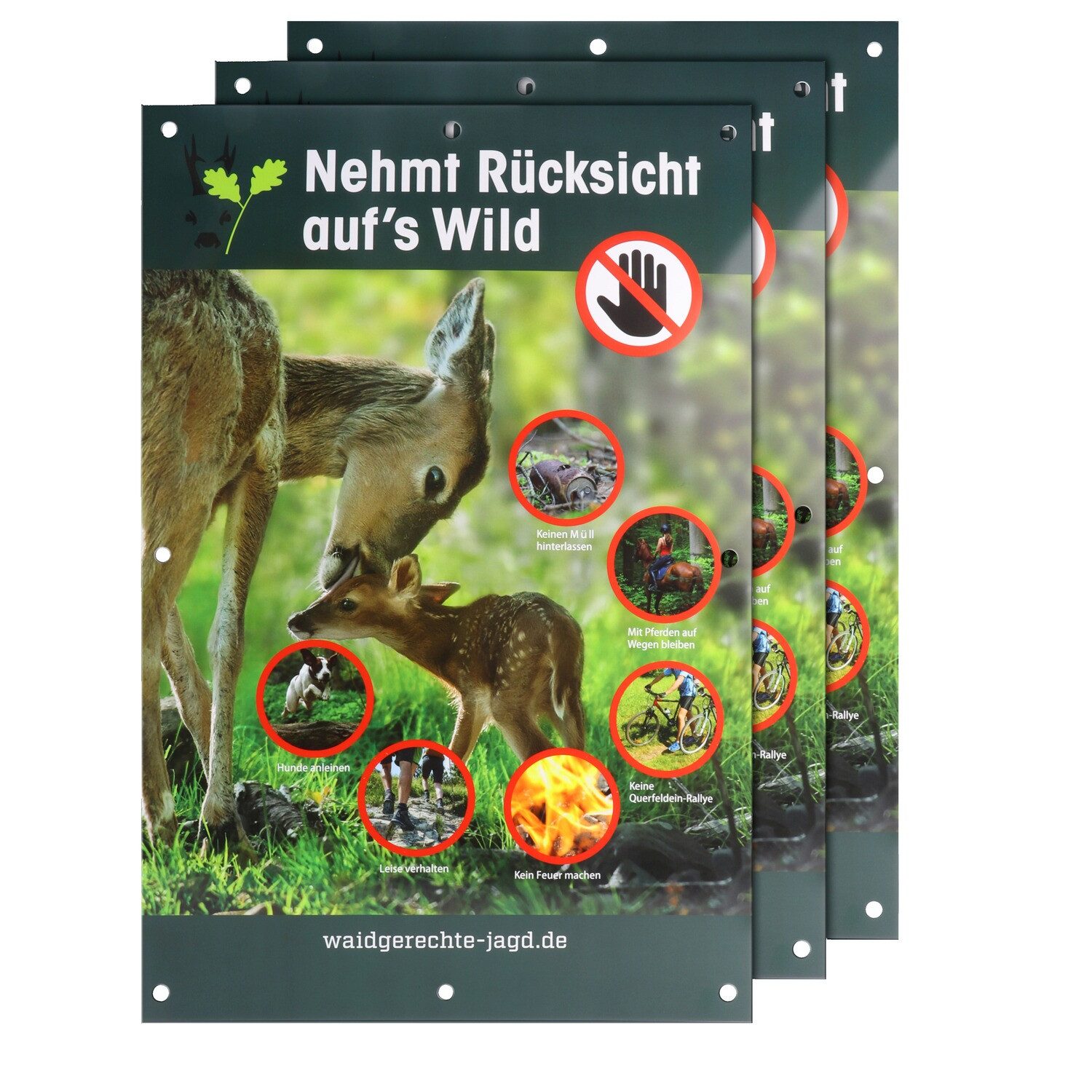 Waidgerechte Jagd Warnschild Hinweisschild Rücksicht auf's Wild – 3er-Pack