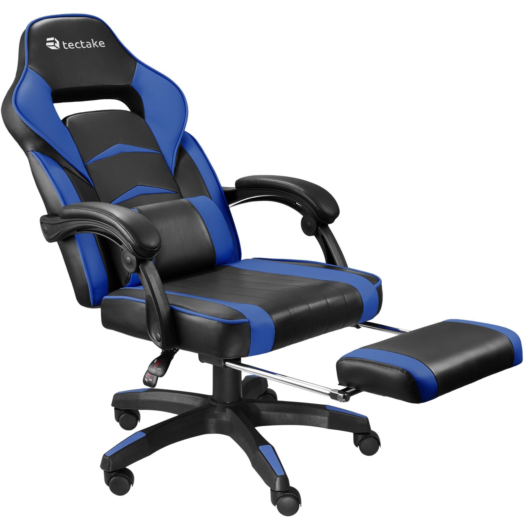 tectake Comodo (1er, schwarz/blau 1 Fußstütze St), Gaming-Stuhl