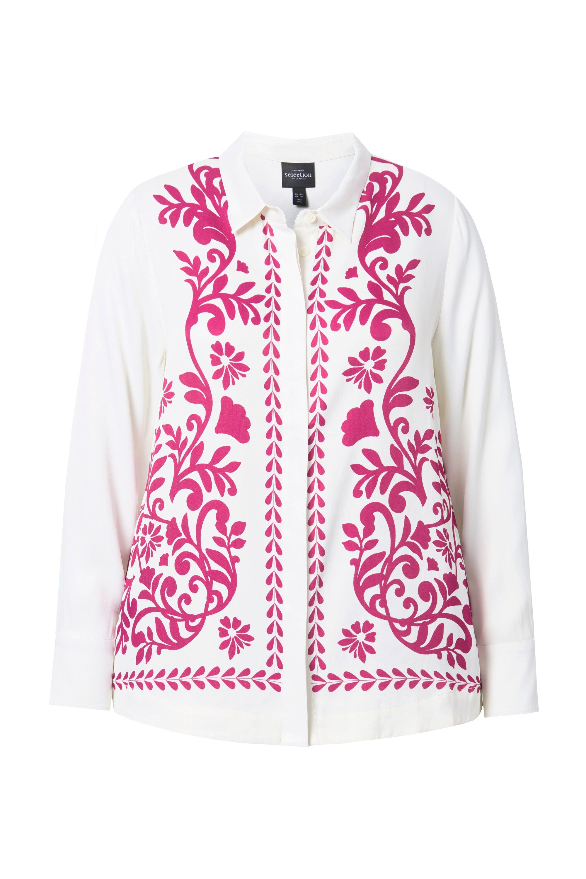 Ulla Popken Hemdbluse Satinbluse florales Design Hemdkragen Langarm günstig online kaufen