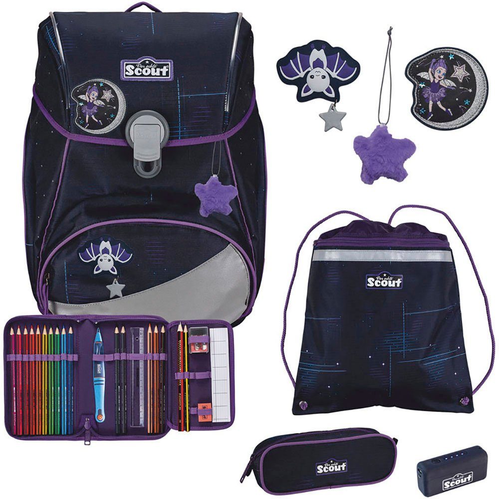 Scout Schulranzen Alpha Safety Light, mit LED-Lichtleiter, Spooky Starlight (Set, 4-tlg), mit Powerbank; enthält recyceltes Material