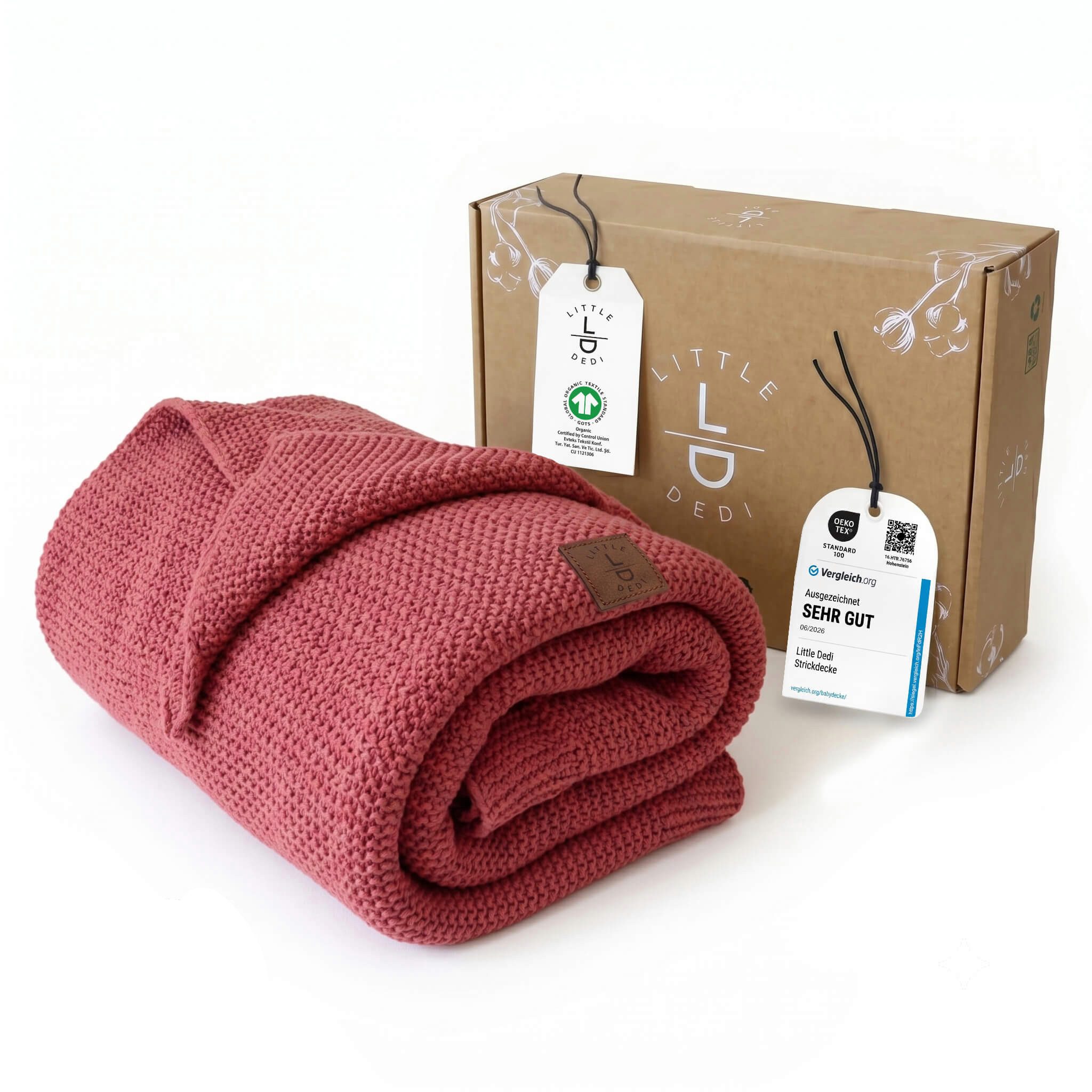 Babydecke Baby Strickdecke, %100 Bio Baumwolle, Atmungsaktiv, 80x100cm, Rot, Little Dedi
