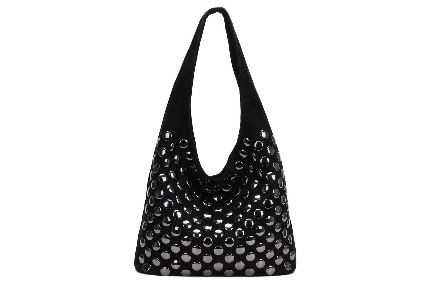 MIRROSI Shopper Damen Hobo Bag Schultertasche Wildleder-Optik mit Nieten (Shopper Handtasche aus Stoff, ca.33x14x29 cm), Neue Kollektion Herbst/Winter 2026
