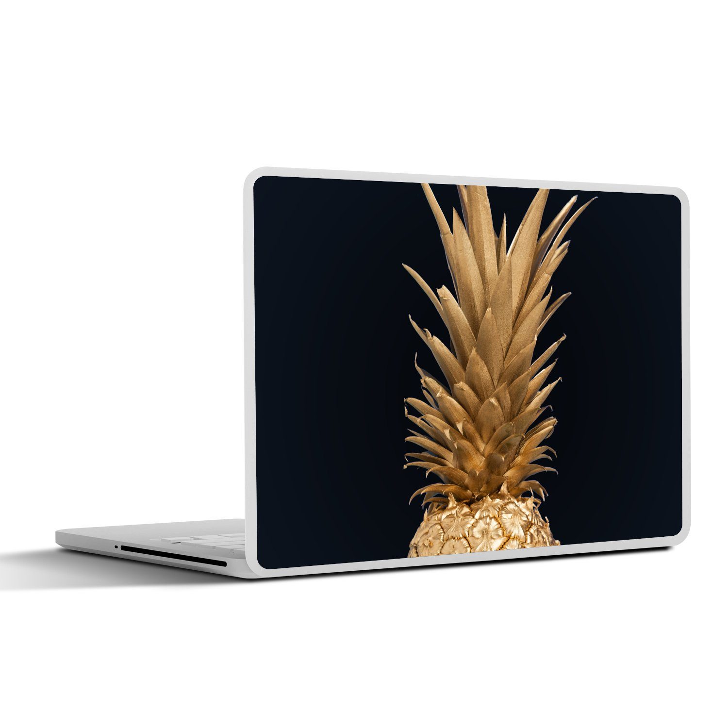 MuchoWow Laptop-Aufkleber Ananas - Gold - Farbe - Schwarz - Obst - Luxus, (1tlg), Laptop Folien Cover, Aufkleber, Sticker, Schutz vor Kratzern, 25x18 cm