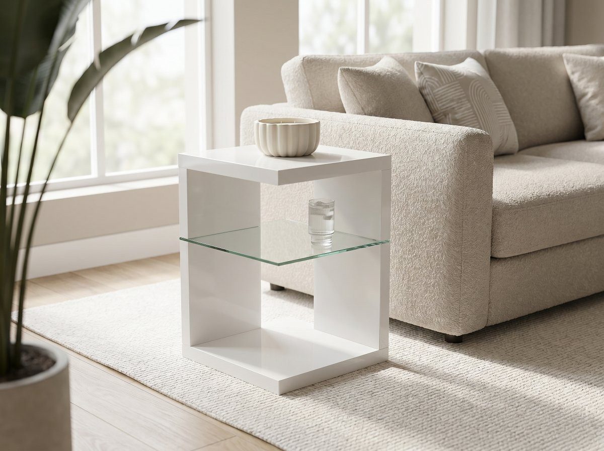 möbelando Beistelltisch Beistelltisch >Chill< weiss oder sonoma Eiche Dekor - 40x60x40cm (BxHx, 40 x 60 x 40 cm (B/H/T)