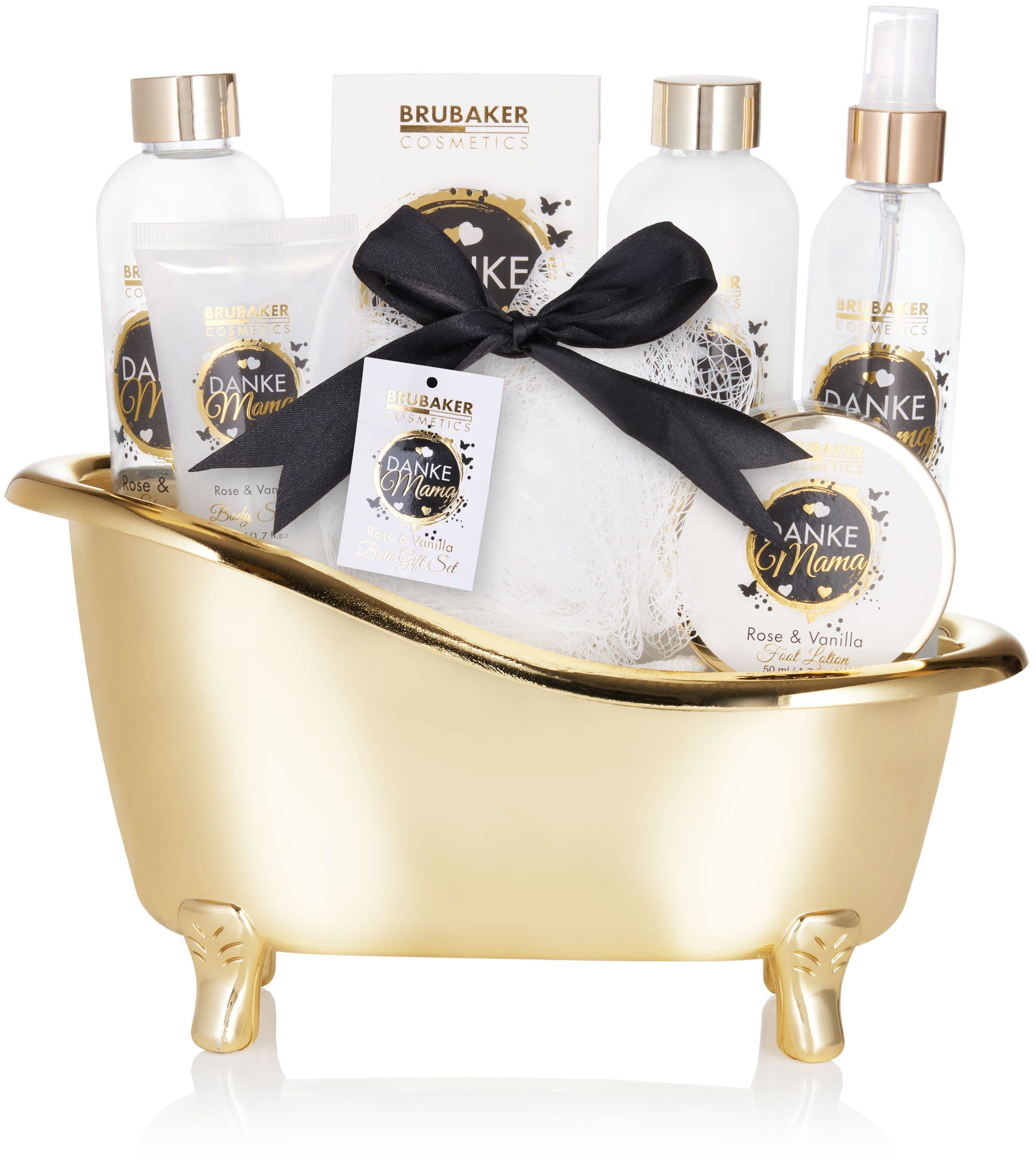 mit Geschenk Pflege-Geschenkset Rosen Wanne Mutter Vanille - in - Weiß Badeset Duft, Danke 8-tlg., - Dusch- Badeset Geschenkset die und für BRUBAKER Mama Gold