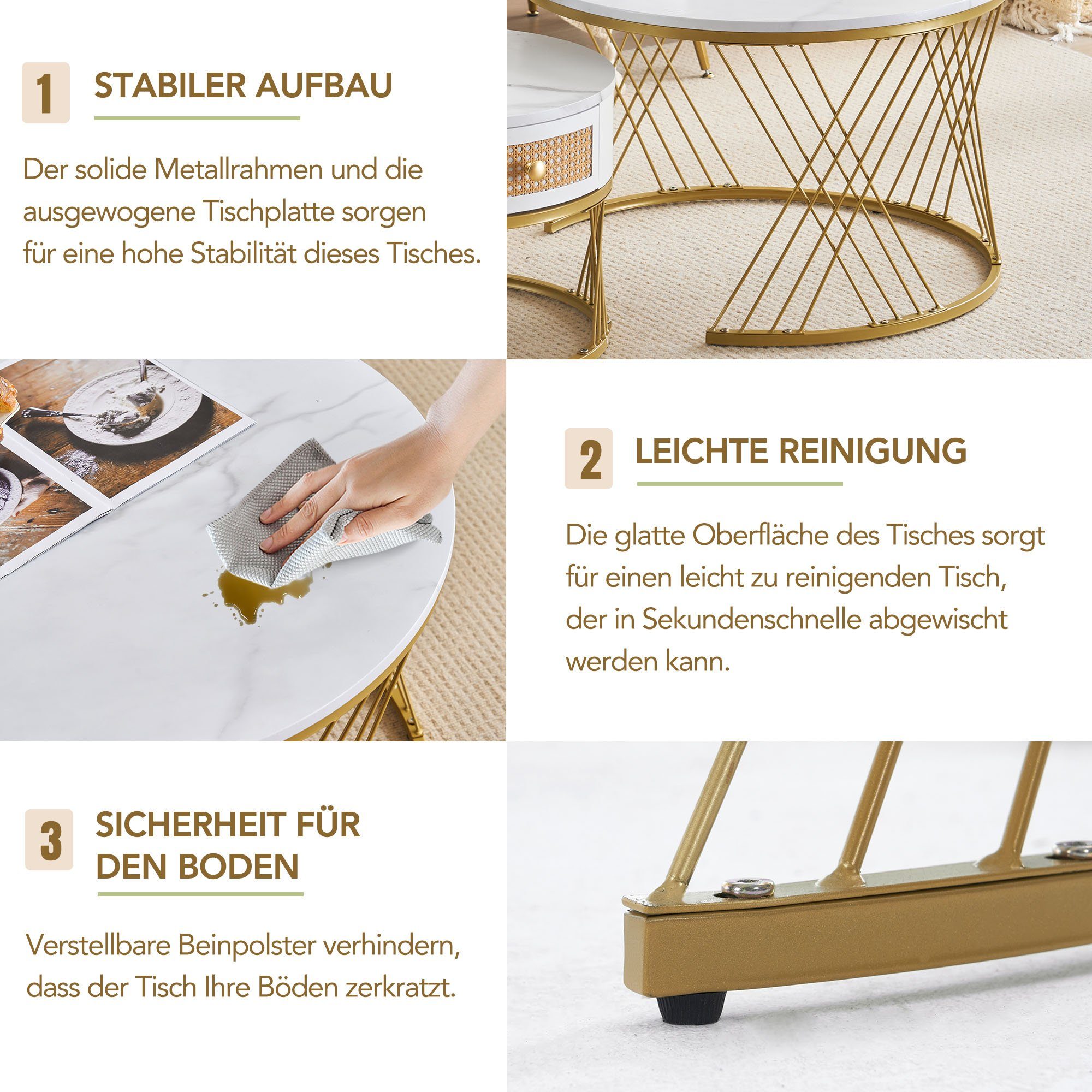 Merax Couchtisch im Marmoroptik mit Metallrahmen günstig online kaufen