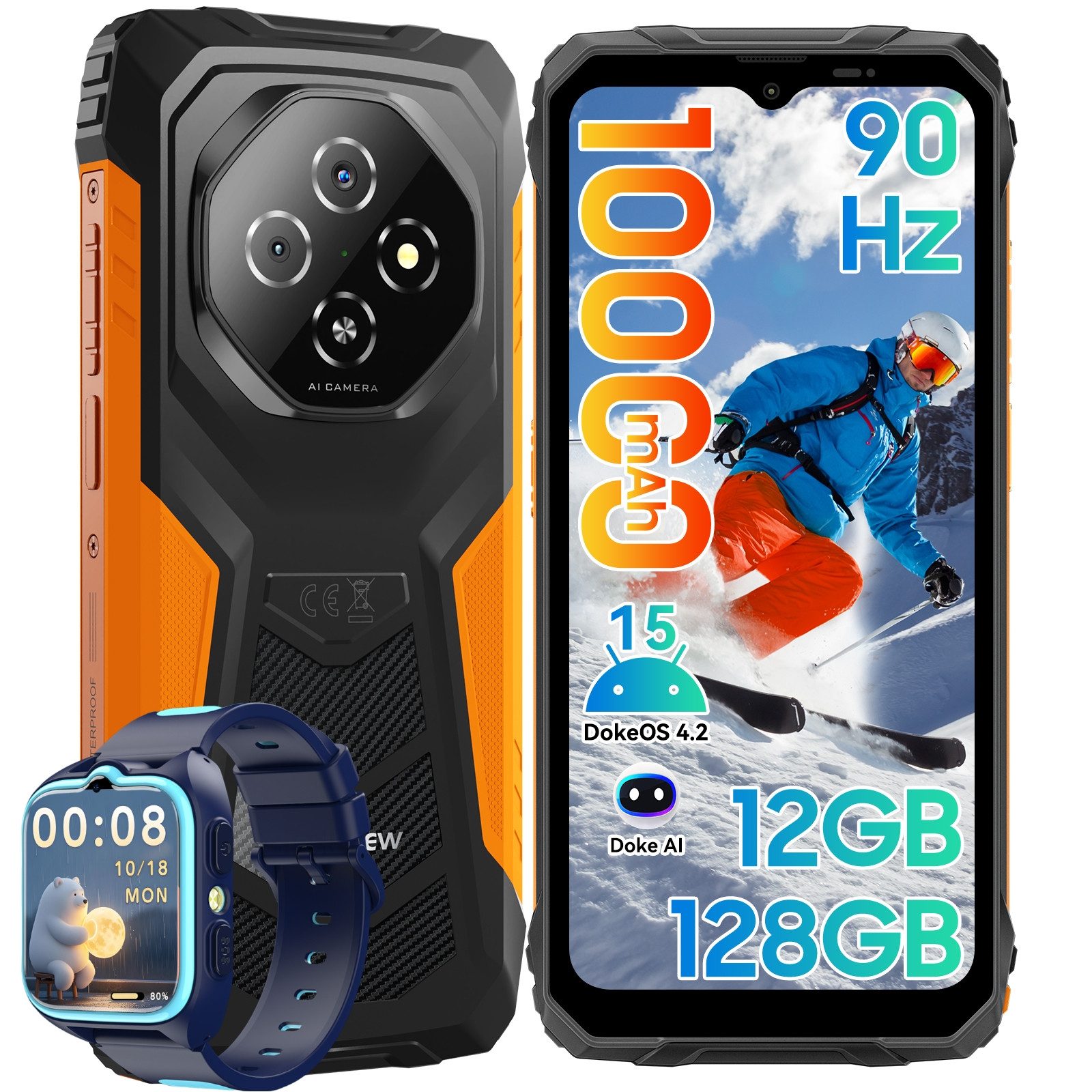 blackview FORT 1 incl. Z30 Android 15, AI, Outdoor Smartphone (128 GB Speicherplatz, 6.56”, 90Hz, fingerprint, NFC,10000mAh, 18W)