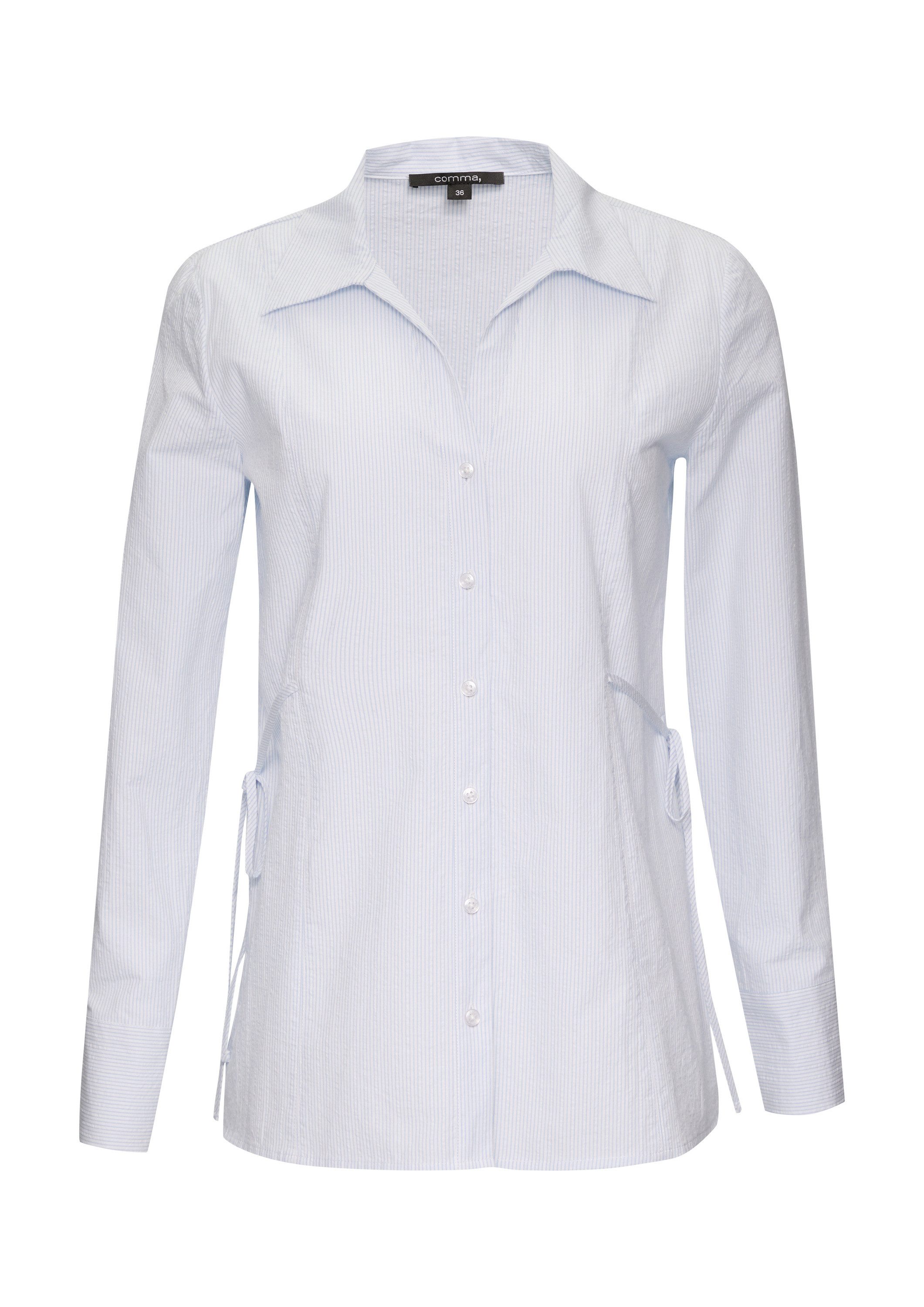 comma Langarmbluse Bluse Baumwollbluse im Slim Fit mit Bindedetails