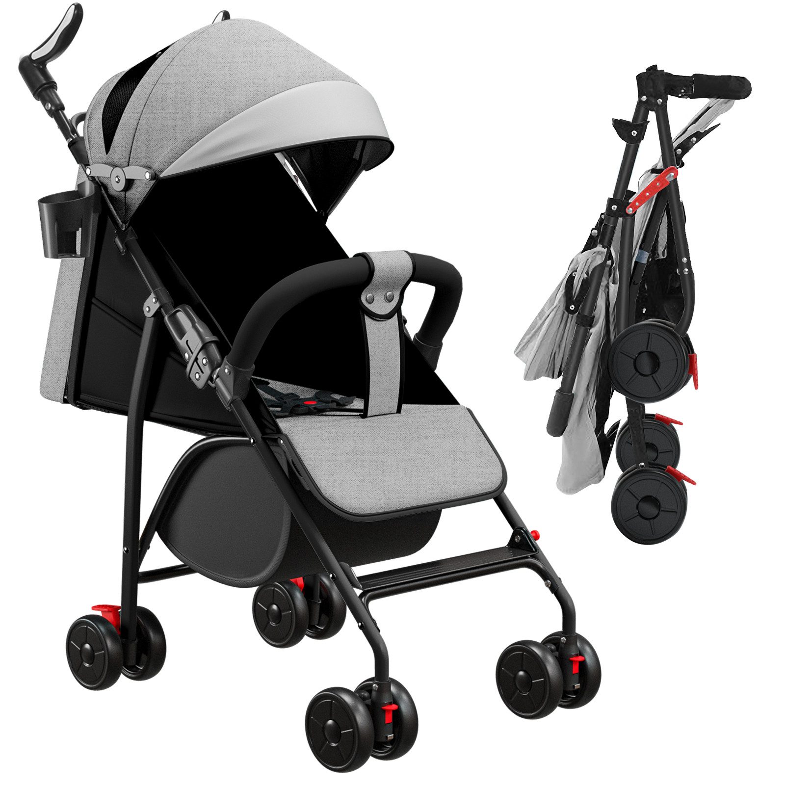 Kinder-Buggy Baby Kinderwagen, Klappbar Reisebuggy, Liegefunktion