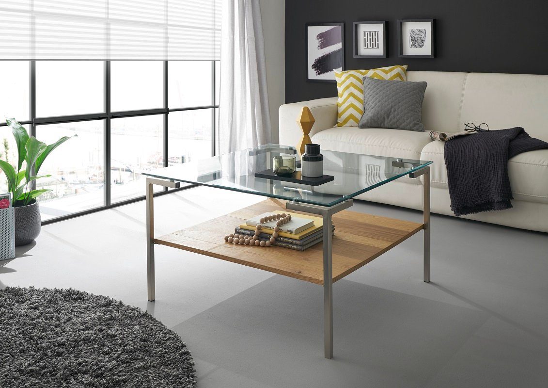 MCA furniture Couchtisch Couchtisch Glasgow mit Glasplatte, 65X65 (no-Set), Breite 65 cm, Tischplatte aus Klarglas