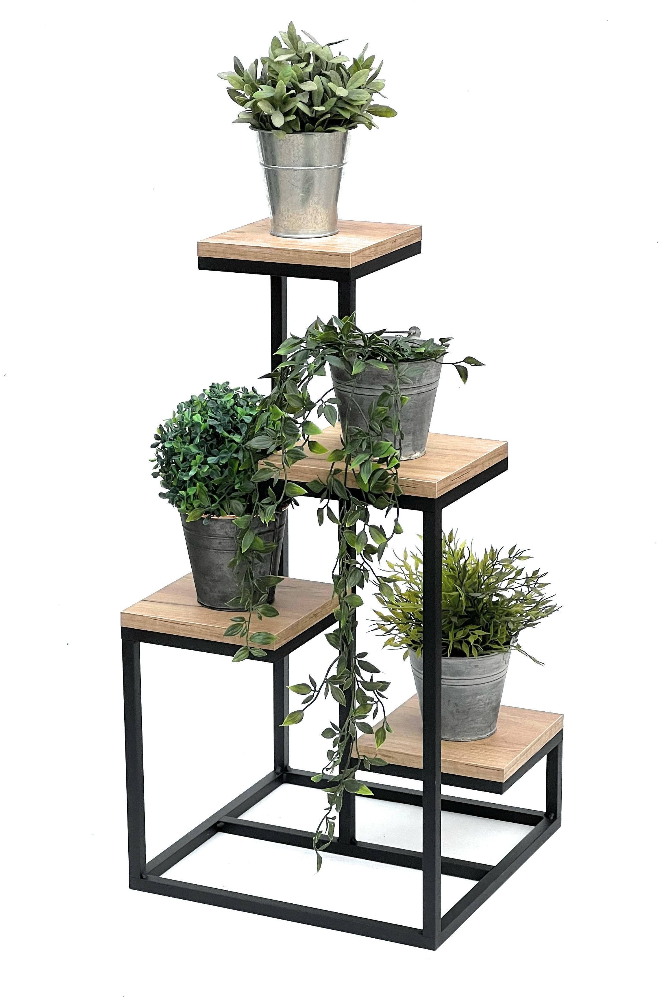 DanDiBo Blumenständer Blumentreppe Metall Schwarz Holz 75 cm Pflanzentreppe  Modern