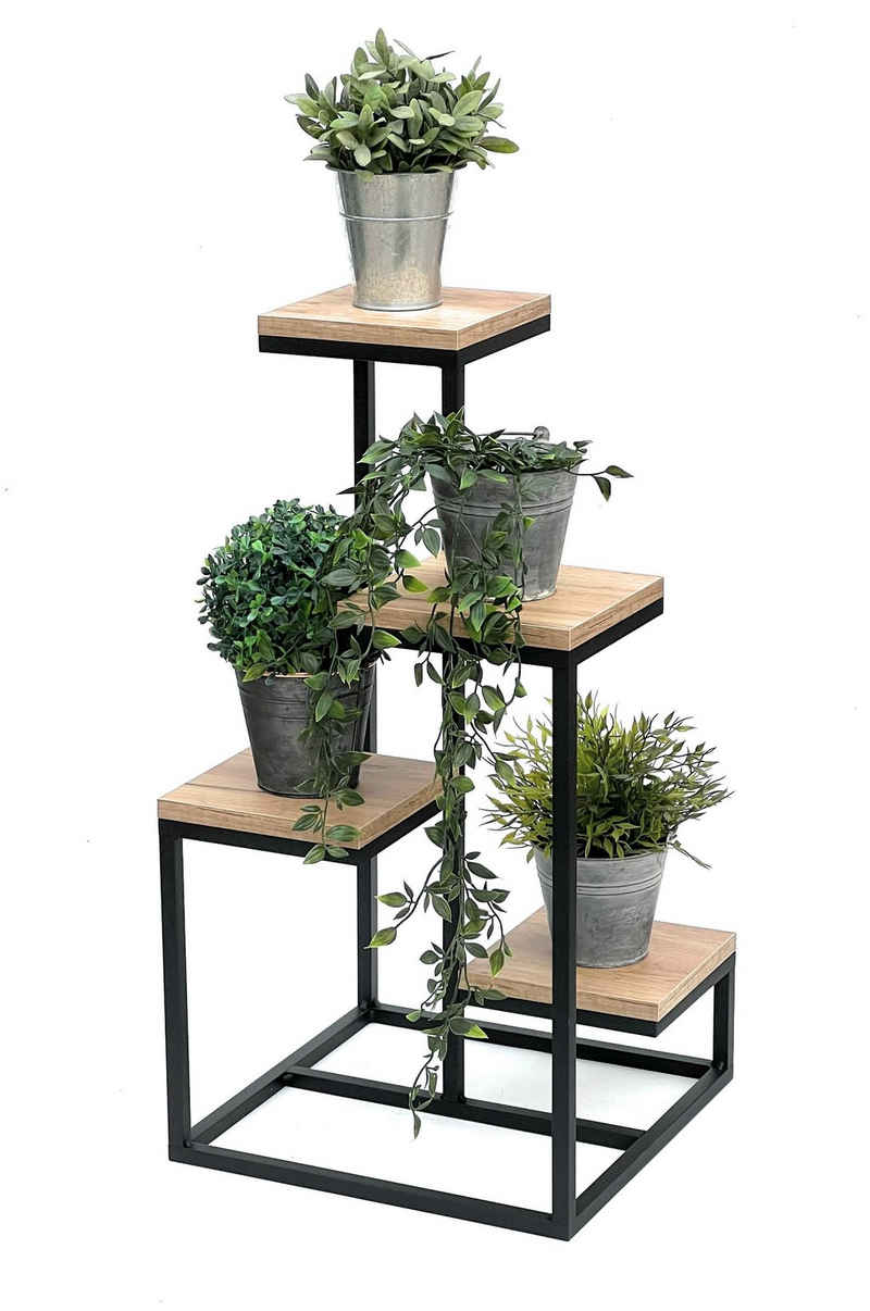 DanDiBo Blumenständer Blumentreppe Metall Schwarz Holz 75 cm Pflanzentreppe Modern