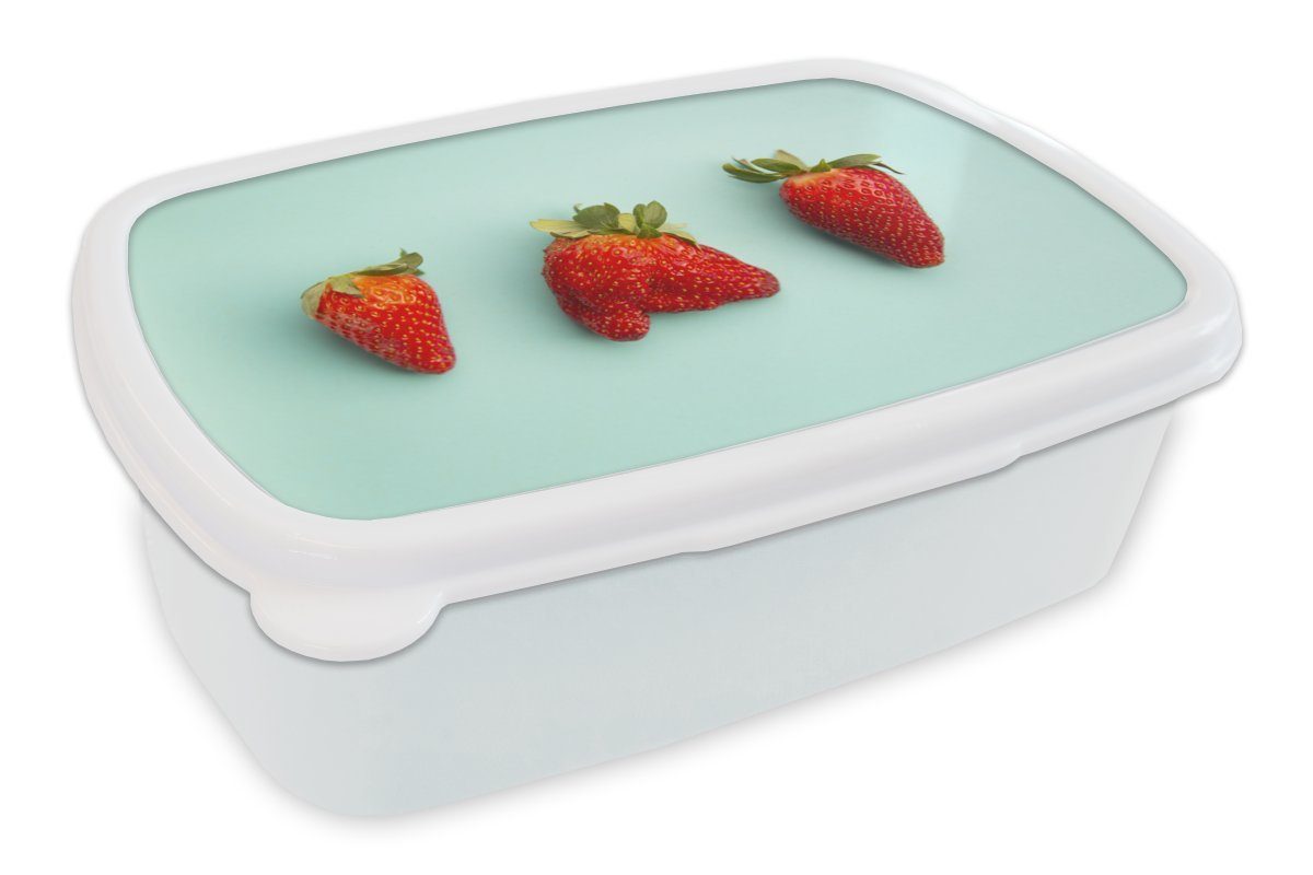 Kunststoff, Kinder Brotbox Lunchbox für Jungs (2-tlg), Blau, und Erwachsene, MuchoWow Brotdose, - - Mädchen Erdbeere und für weiß Pastell