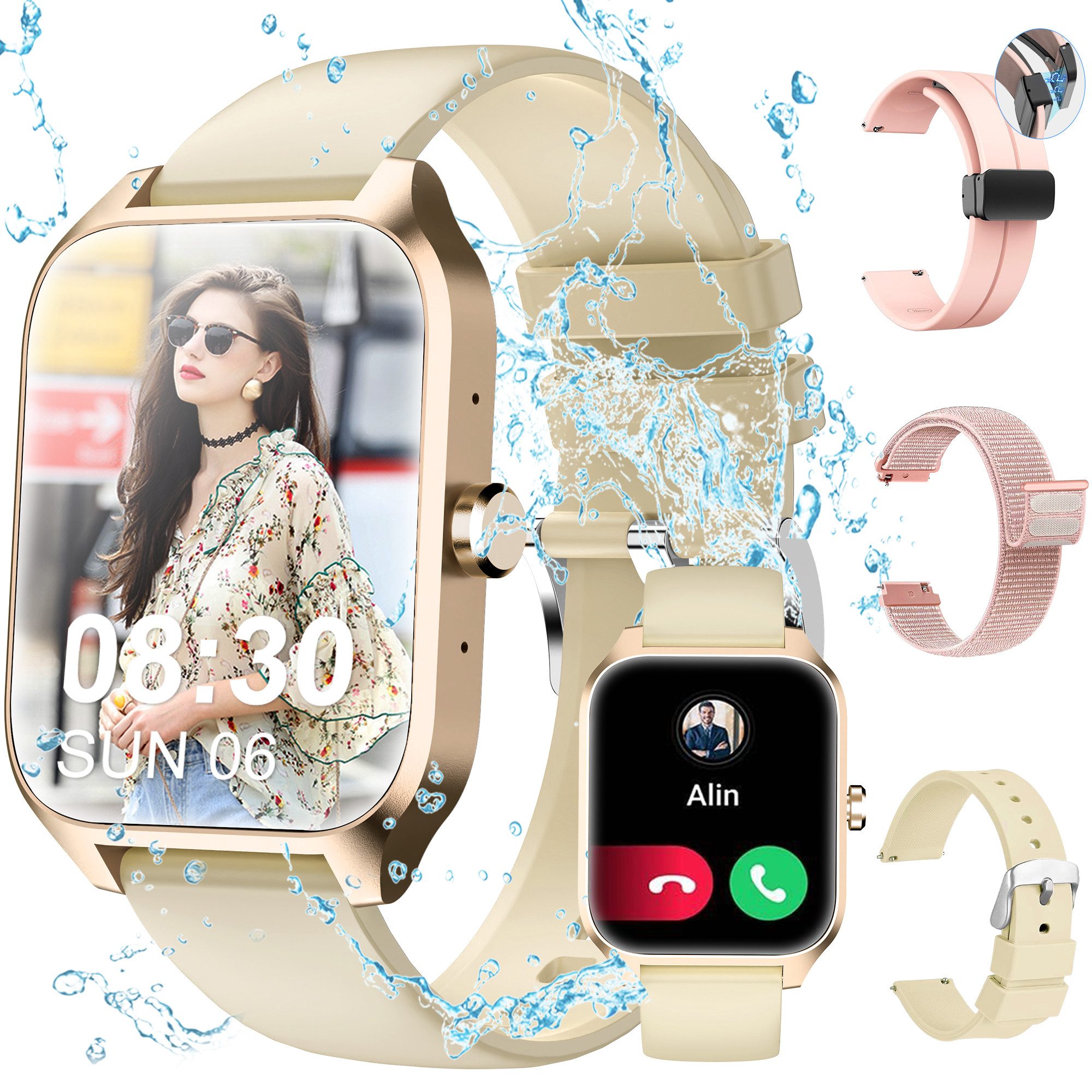 Smartwatch Damen Herren mit Telefonfunktion Smartwatch
