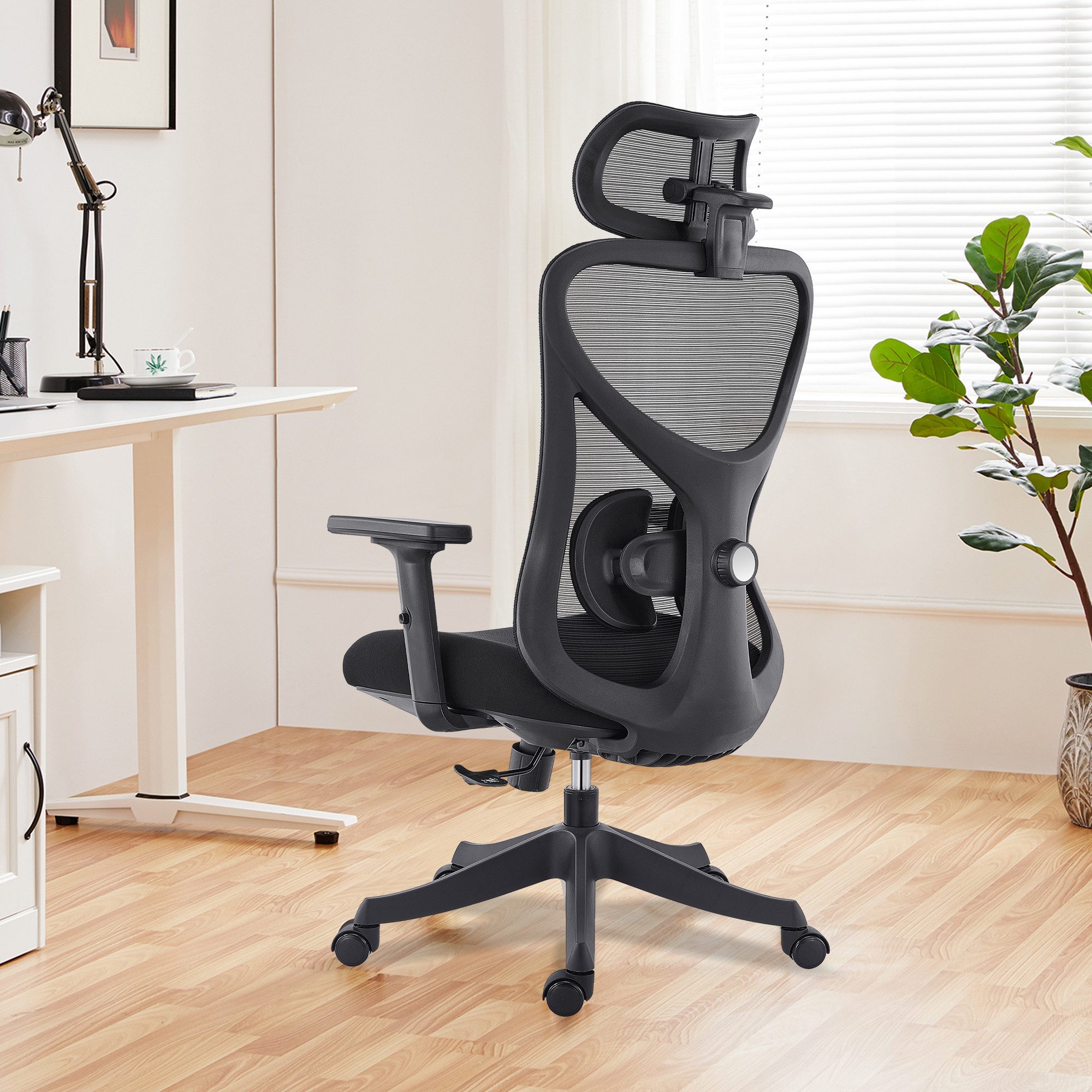 CALIYO Bürostuhl Ergonomisch Schreibtischstuhl, klappbare Armlehnen & Wippe günstig online kaufen