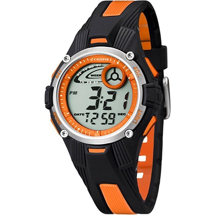 CALYPSO WATCHES Digitaluhr Calypso Kinder Uhr K5558/4 Kunststoffband (Armbanduhr) Damen/Herren Armbanduhr rund PURarmband schwarz/orange Sport