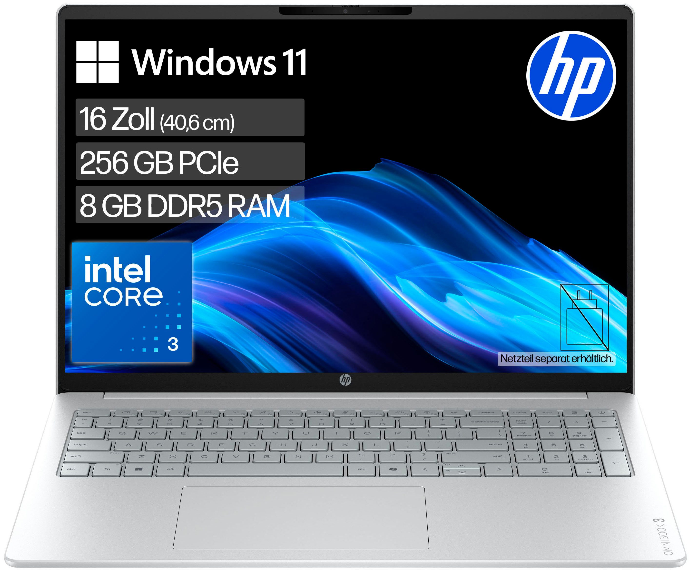 HP OmniBook 3 16-bu0032ngx Notebook (40,6 cm/16 Zoll, Intel Core 3 100U, Intel Graphics, 8 GB, 256 GB SSD)