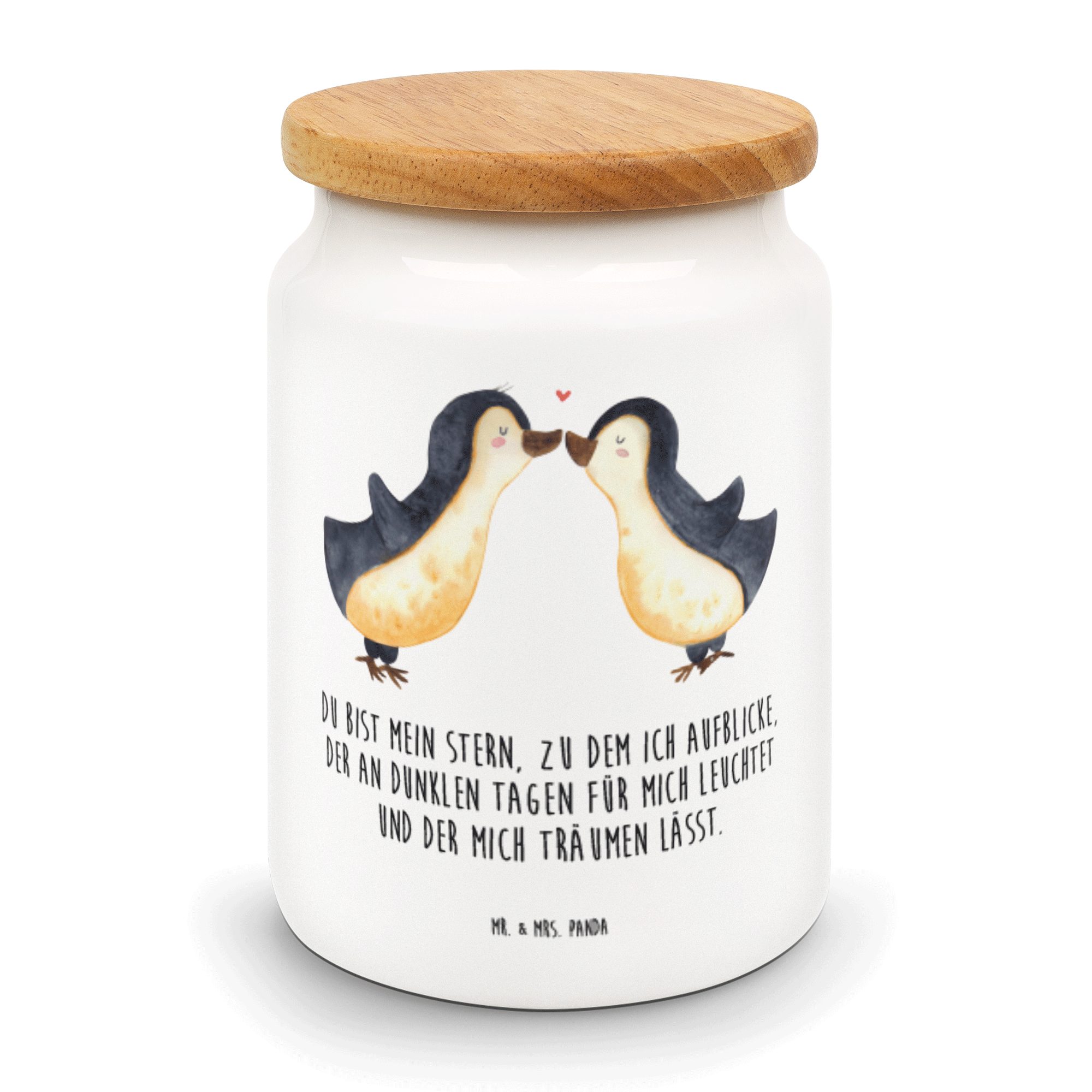 Mr. & Mrs. Panda Vorratsdose Pinguin Liebe - Weiß - Geschenk, Pinguinpaar, Vorratsdose, Leckerlido, Keramik, (1-tlg)