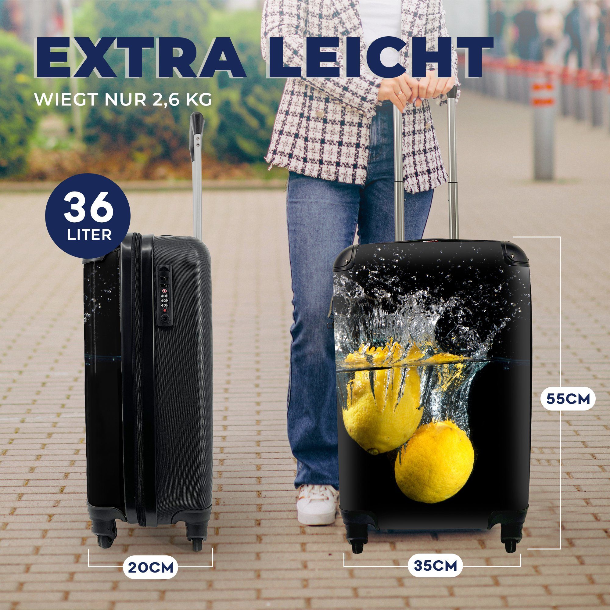 Handgepäckkoffer - 4 mit Reisekoffer - Handgepäck Zitrone Stilleben für Ferien, MuchoWow Frucht rollen, - Gelb, - Wasser Reisetasche Rollen, Trolley,
