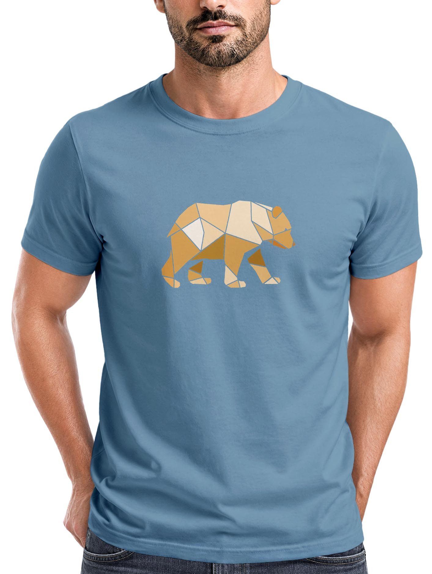 Neverless Print-Shirt Herren T-Shirt Bär Aufdruck Grafik Outdoor Polygon Motive Printshirt mit Print