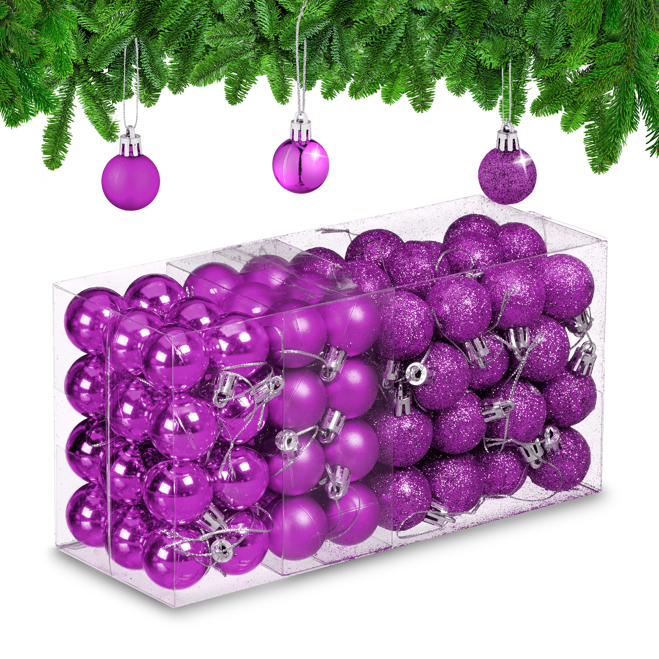 relaxdays Weihnachtsbaumkugel Weihnachtskugeln im 96er Set (96 St), Pink