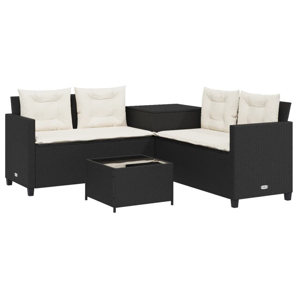 vidaXL Gartenlounge-Set Gartensofa in L-Form mit Tisch und Kissen Schwarz P günstig online kaufen