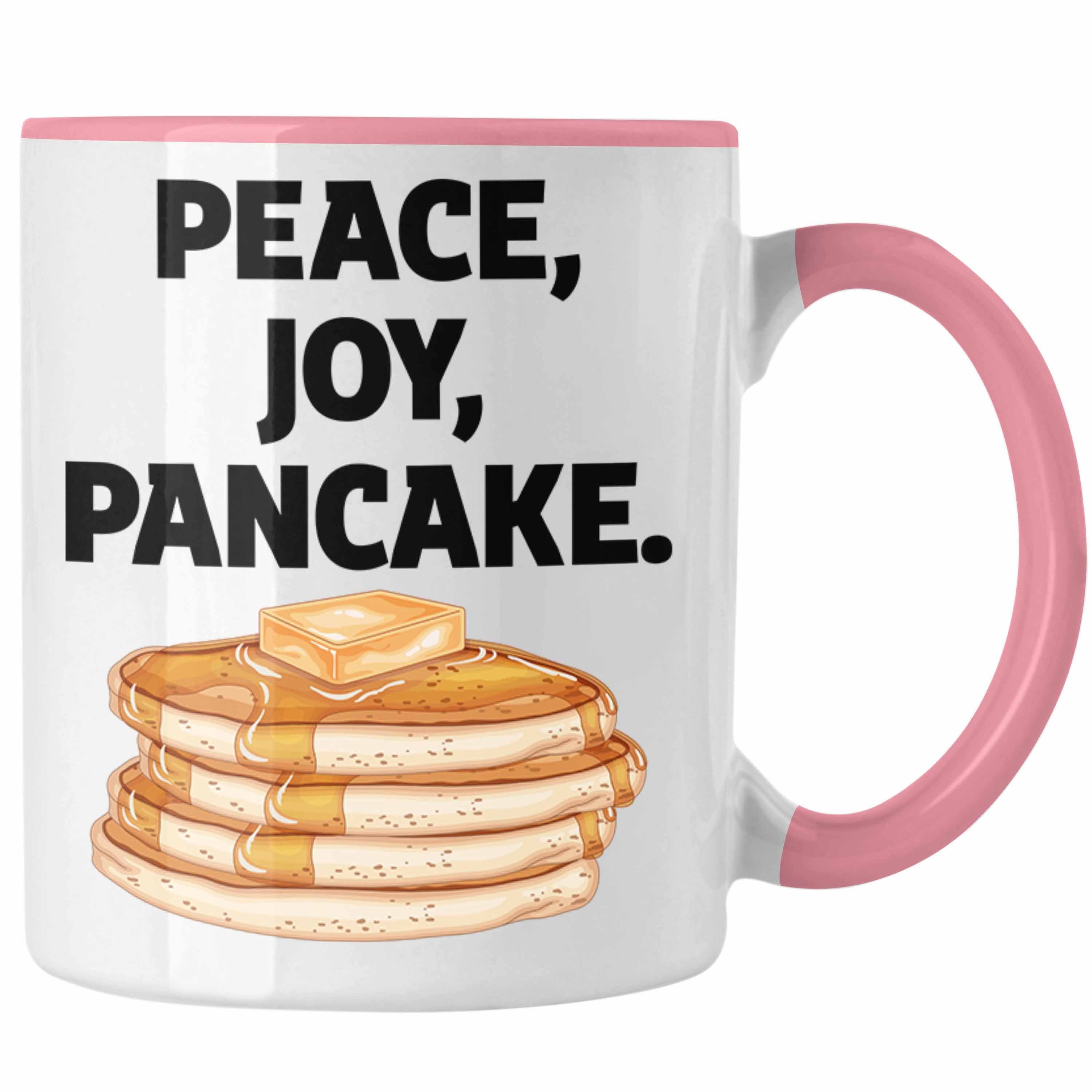 Trendation Tasse Peace Joy Pancake Tasse Geschenk Kaffee-Becher Pfannkuchen Eierkuchen Rosa