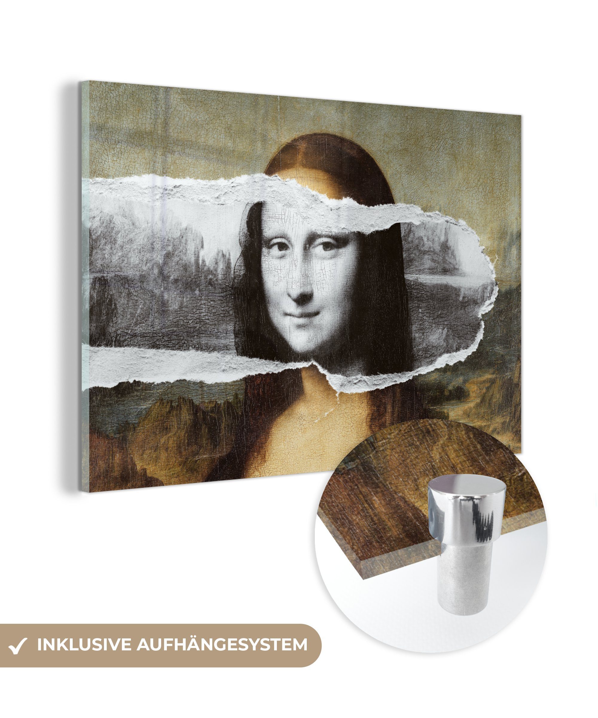 MuchoWow Acrylglasbild Mona Lisa - Schwarz und weiß - Da Vinci, (1 St), Glasbilder - Bilder auf Glas Wandbild - Foto auf Glas - Wanddekoration | Bilder
