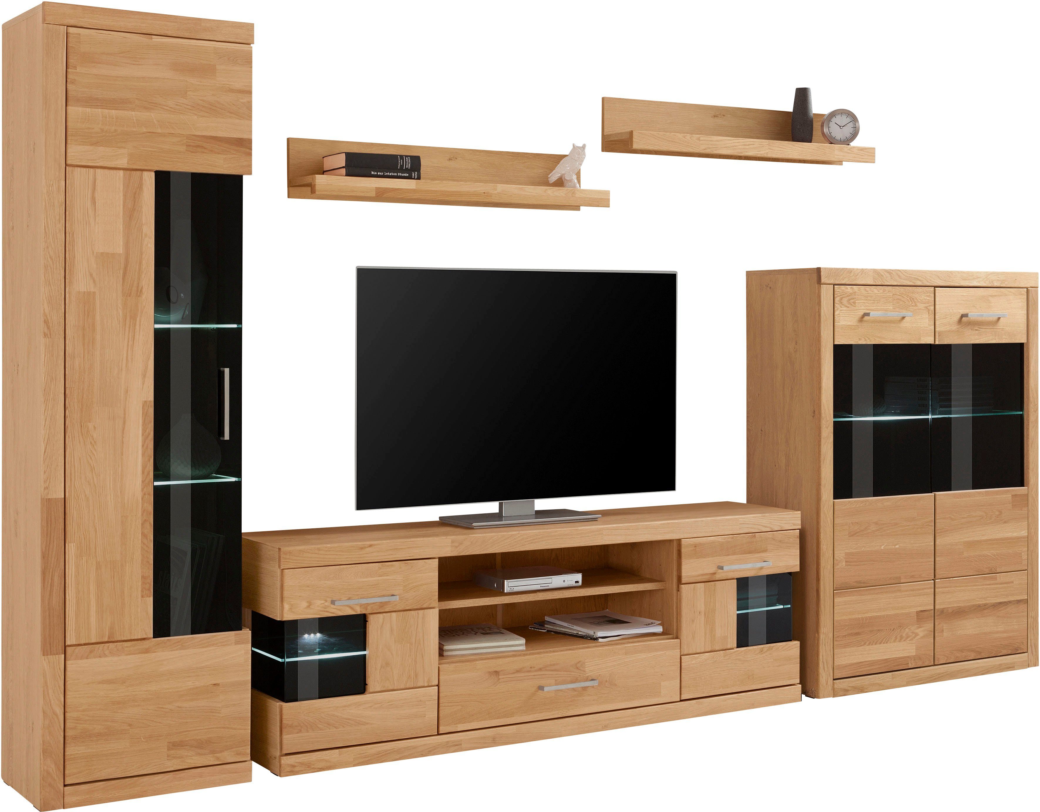 OTTO home Wohnwand Ribe: 5teilig, Breite: 300cm,Fronten aus Massivholz,Korpus aus Melamin, (Set, 5-St), B/T/H:300/35/180cm, Einlegeböden teilweise verstellbar – Bild 2 von 5