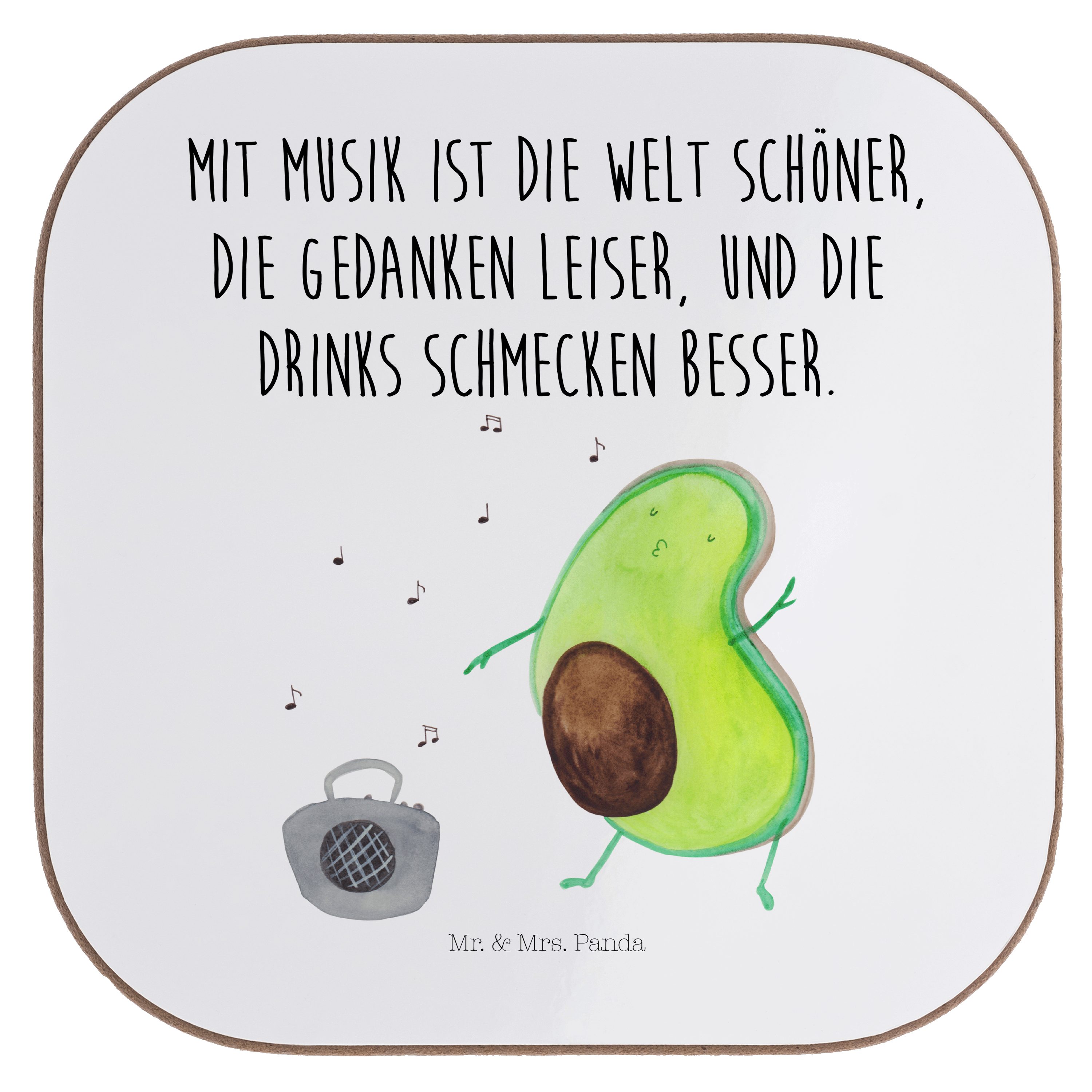 Mr. & Mrs. Panda Getränkeuntersetzer Avocado tanzt - Weiß - Geschenk, Getränkeuntersetzer, Vegan, Unterset, 1-tlg.