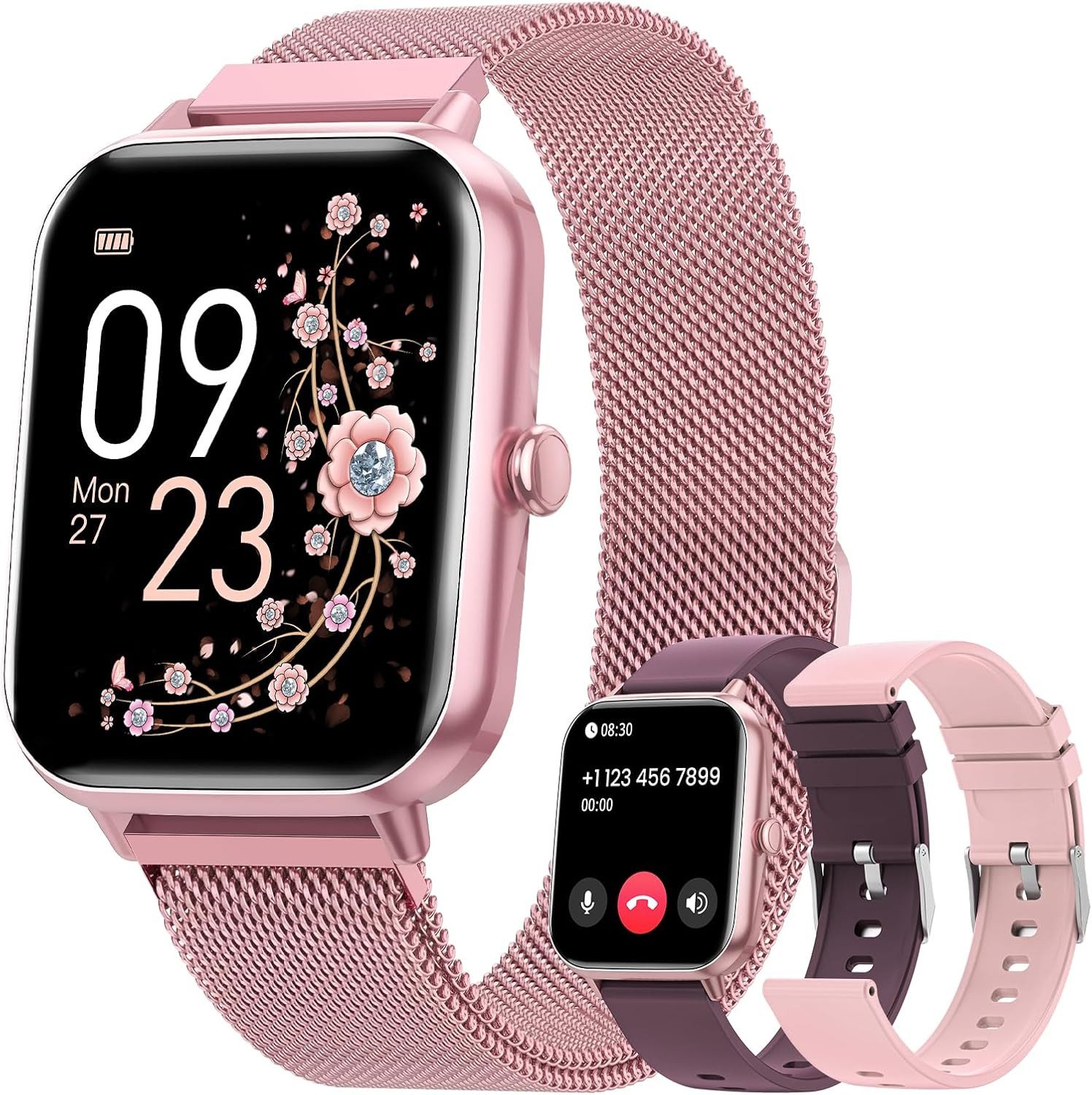 Damen's Telefonfunktion IP68 wasserdicht Fitness Tracker Smartwatch