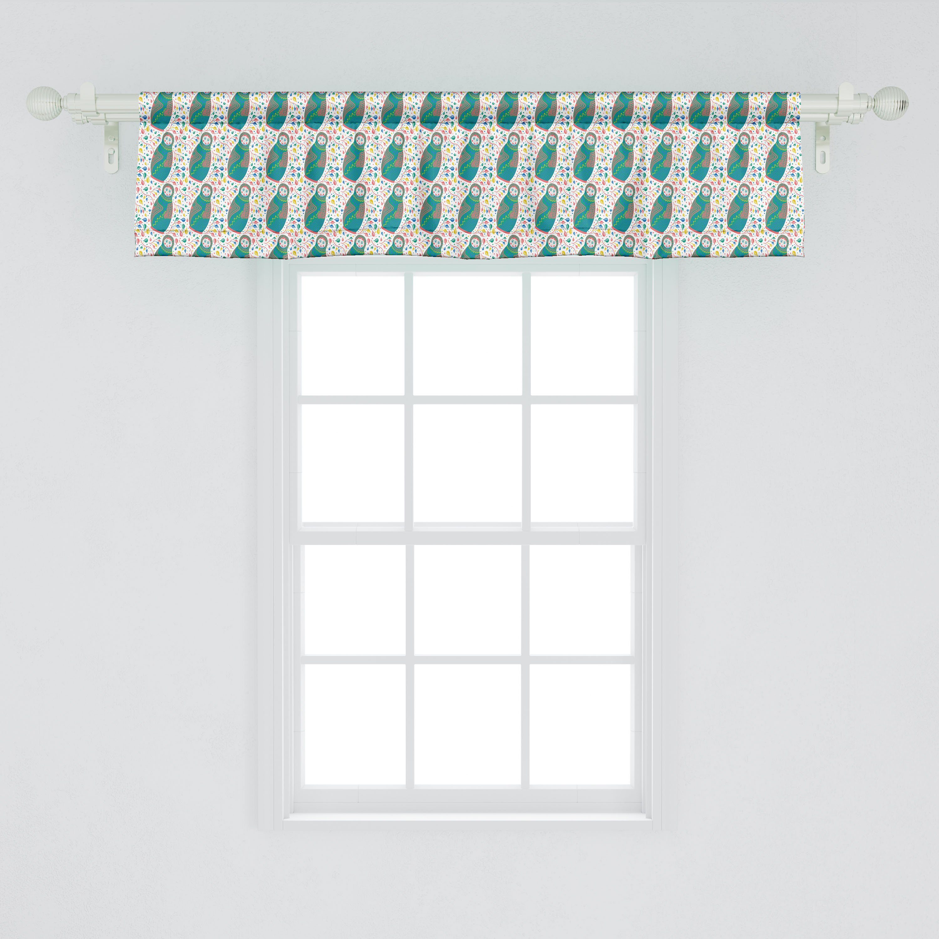 Scheibengardine Vorhang Volant für Küche Ethnisch Muster Russische Abakuhaus, mit Puppen Microfaser, Schlafzimmer Stangentasche, Dekor Folk