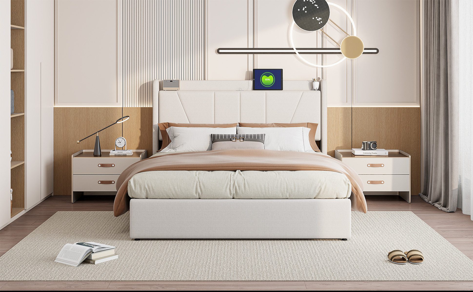 FUROKOY Polsterbett Doppelbett Stauraumbett mit USB/Typ-C günstig online kaufen