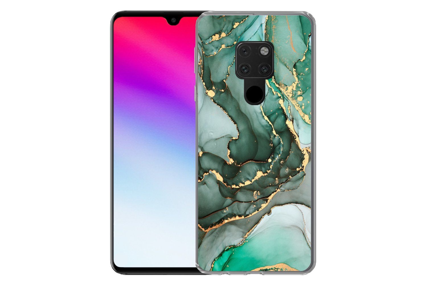 MuchoWow Handyhülle für Huawei P40 Lite Gold - Marmor - Grün - Luxus - Marmoroptik - Grau, Handy Case, Silikon, Bumper Case Dünn