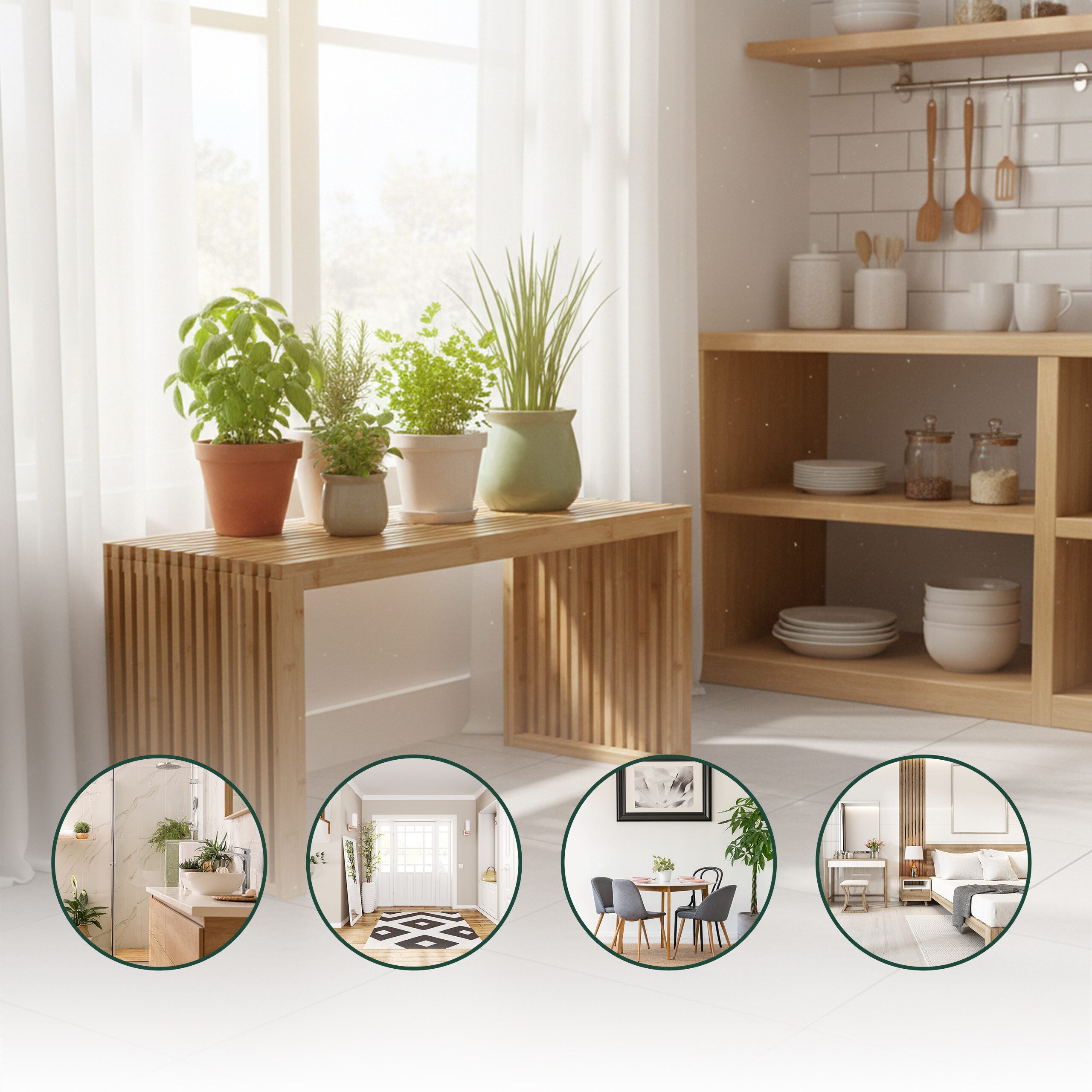 relaxdays Sitzbank Minimalistische Sitzbank aus Bambus (1-St), weiß, XL – Bild 3 von 5