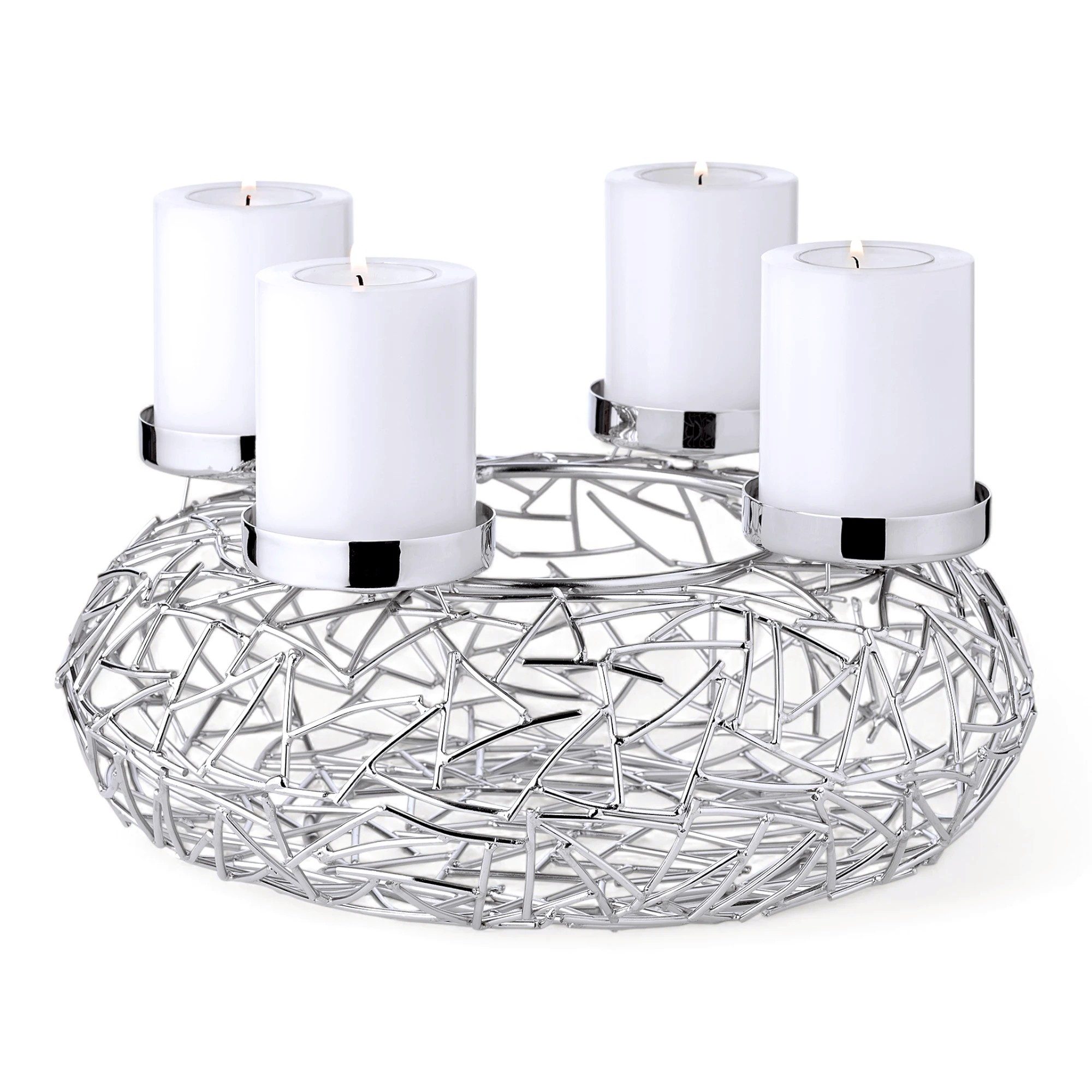 EDZARD Adventskranz Milano Ø 28 cm, Edelstahl vernickelt, für Kerzen Ø 6 cm