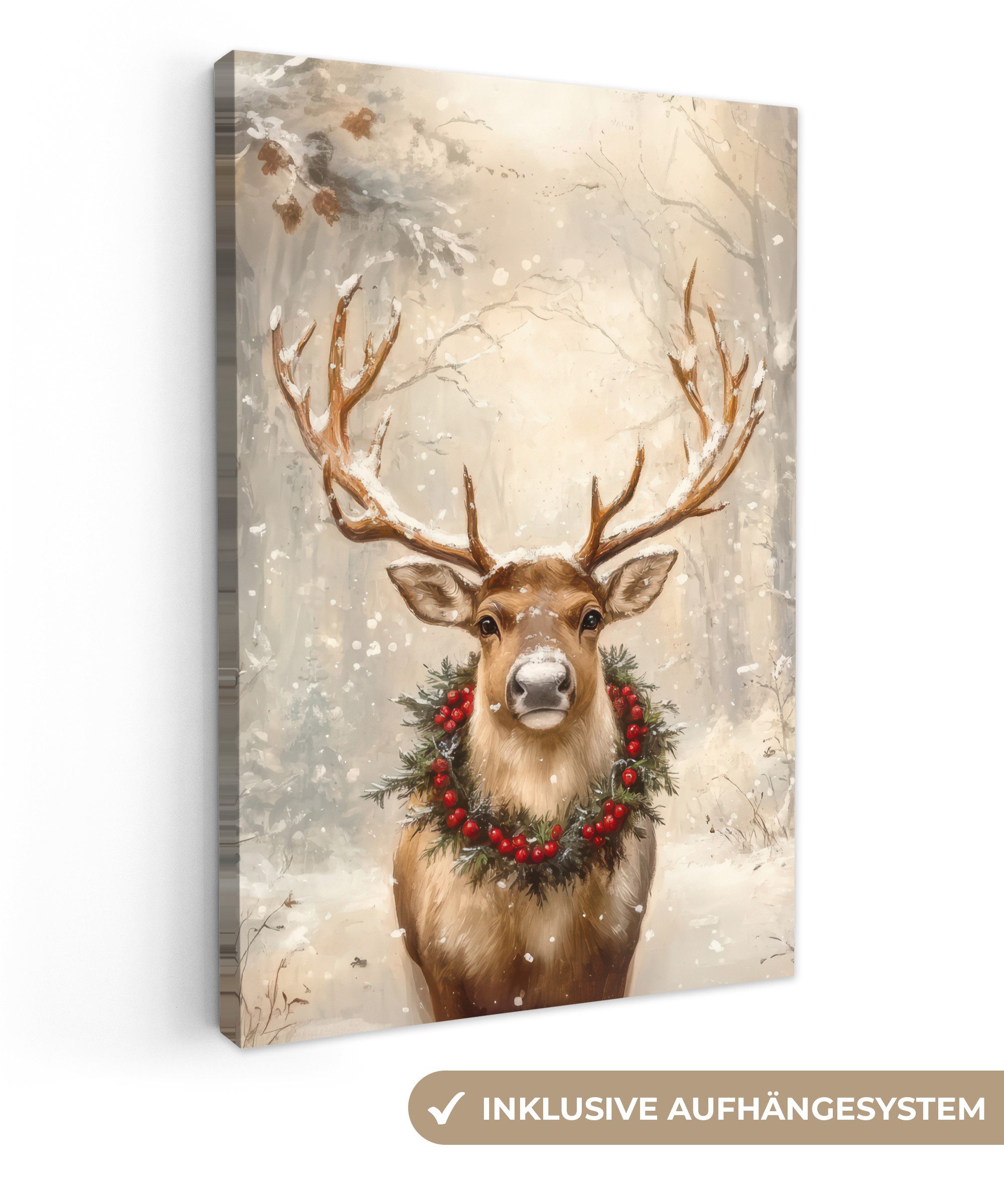 OneMillionCanvasses® Leinwandbild Weihnachten - Rentier - Winter - Kranz, F günstig online kaufen