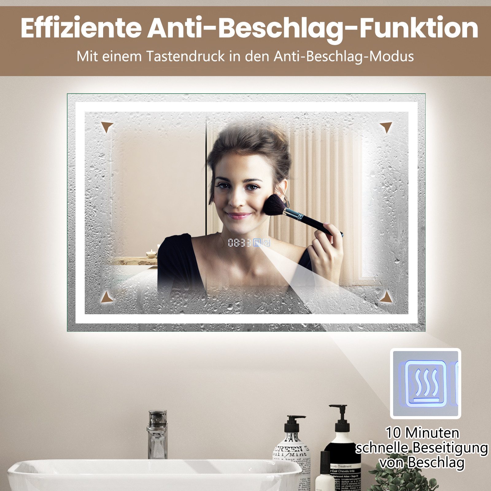 COSTWAY Badspiegel mit LED dimmbar, Touch günstig online kaufen