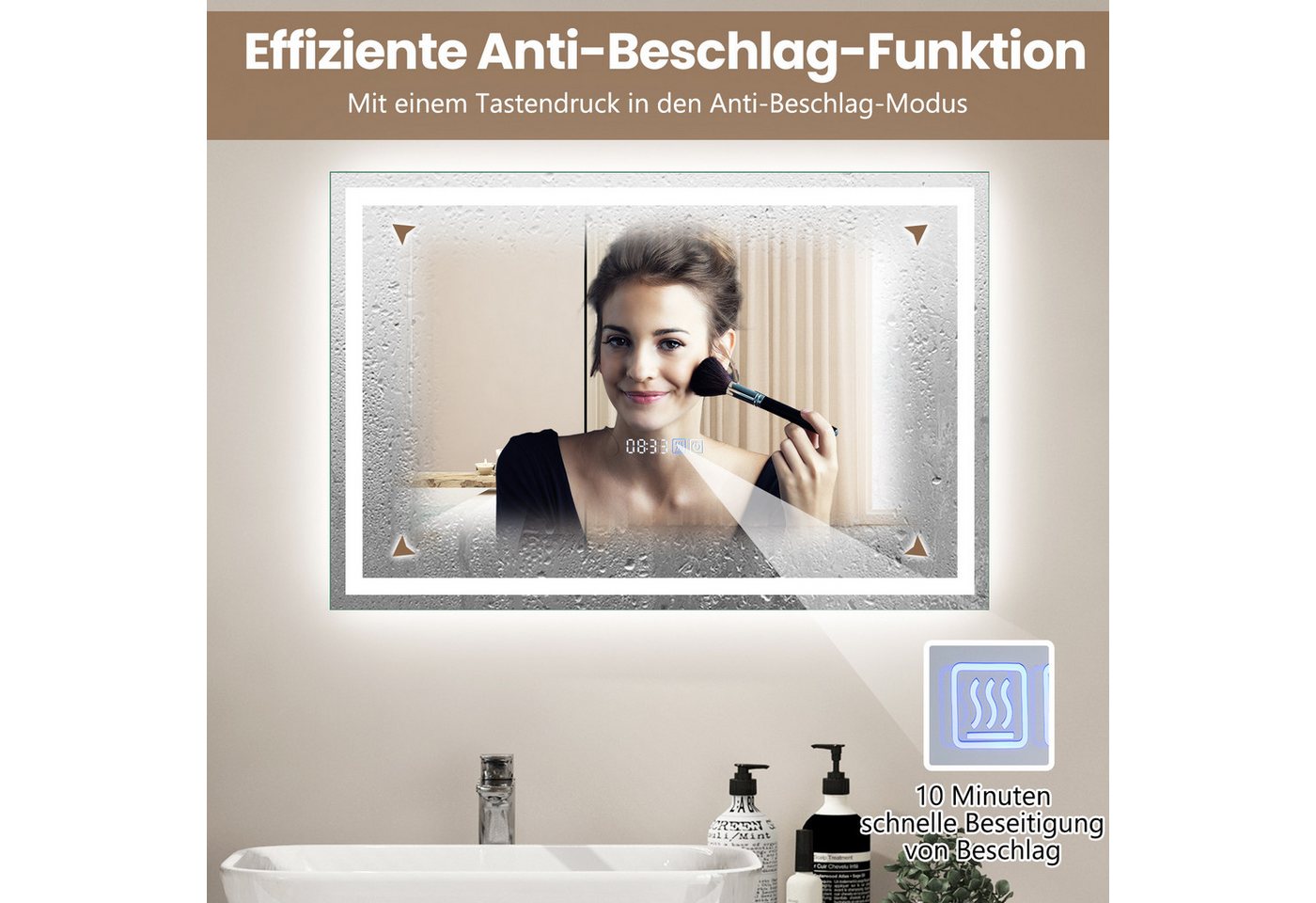 Thumbnail - COSTWAY Badspiegel mit LED dimmbar, Touch & Anti-Beschlag & Memory-Funktion