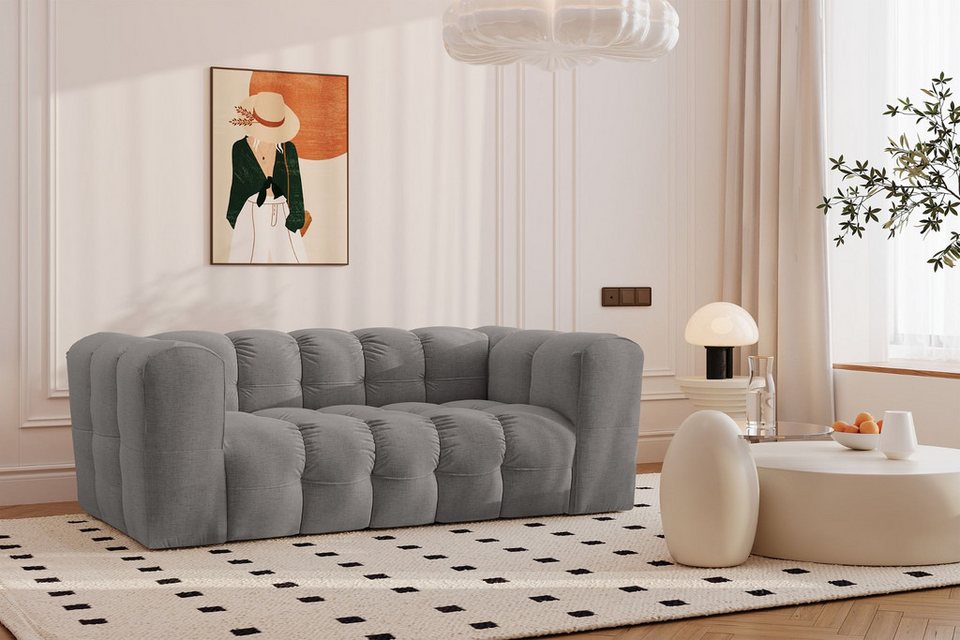 Kaiser Möbel 2-Sitzer Sofa Komfort Couch BALOO, stoff Schenille & Bouclé, freistehend platzierbar, modernes Stepp-Design
