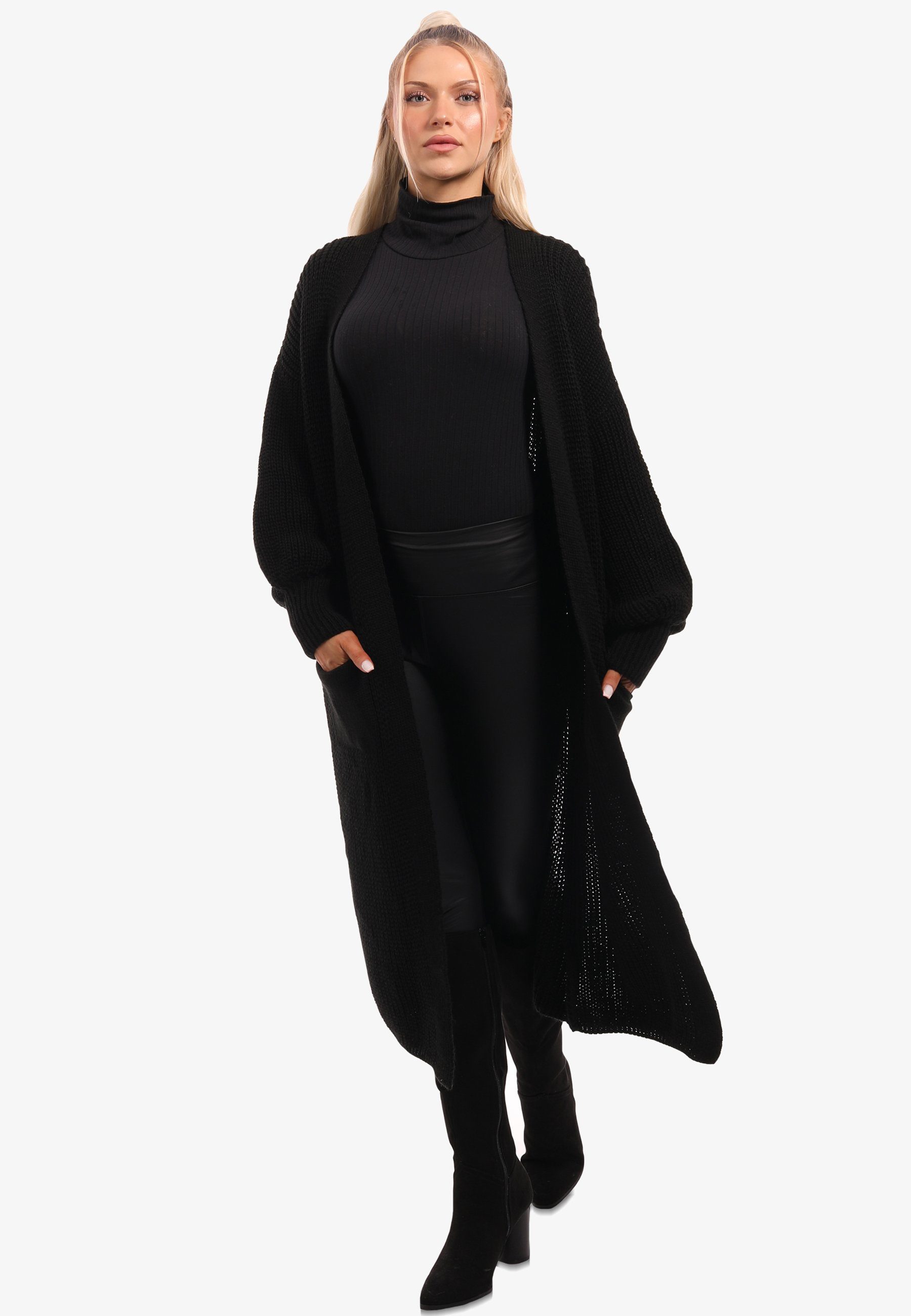 YC Fashion & Style Cardigan Basic Strickjacke Cardigan Verschlusslos in Unifarbe, mit aufgesetzten Taschen schwarz