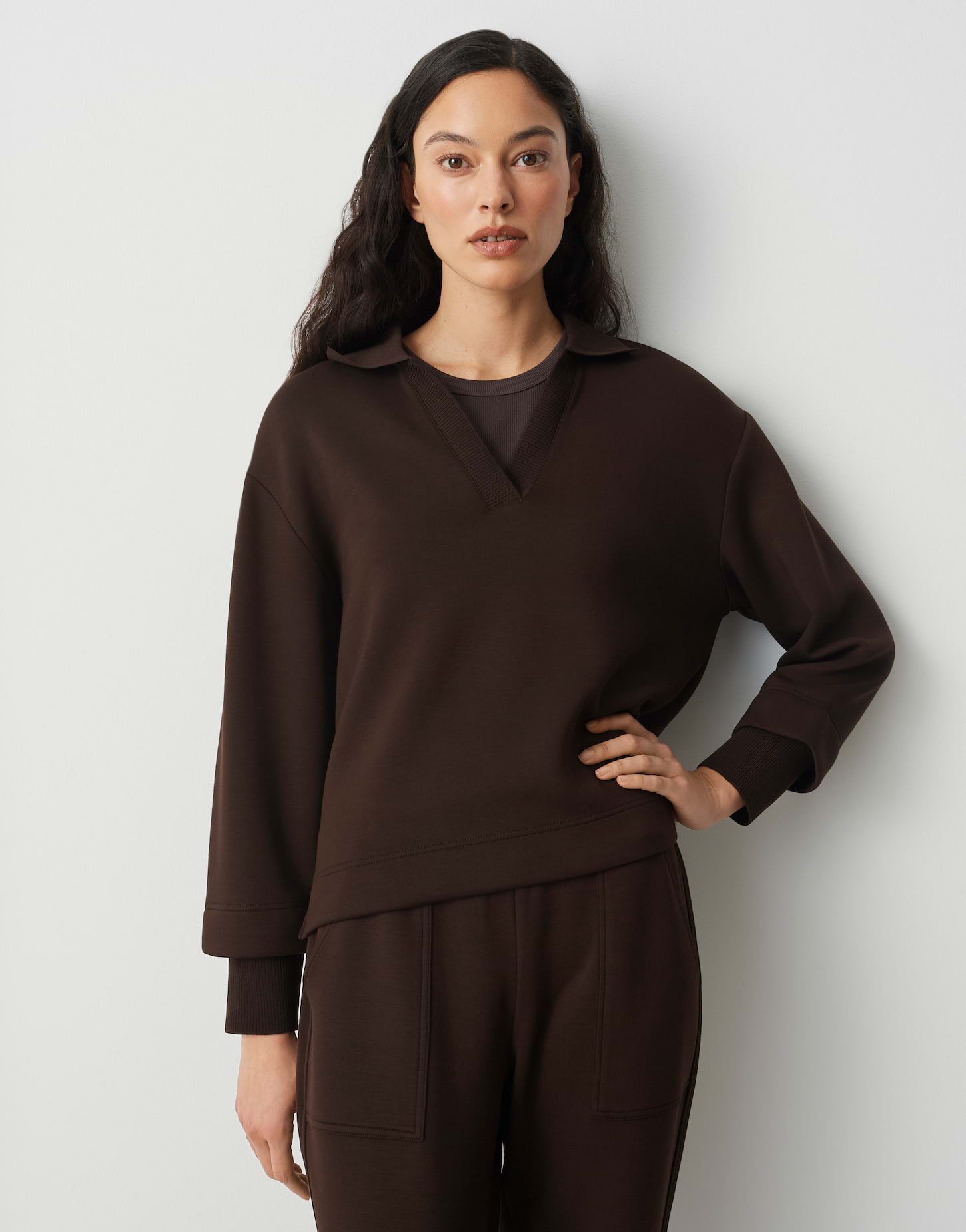 OPUS Sweatshirt Gyha im weichen Viskose Mix Lockere Passform, gerader Schnitt, überschnittene Schulter, Polokragen