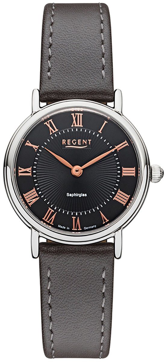 Regent Quarzuhr Regent Damen Uhr GM-1602 Leder Quarz, Damen Armbanduhr rund, klein (ca. 28mm), Lederarmband