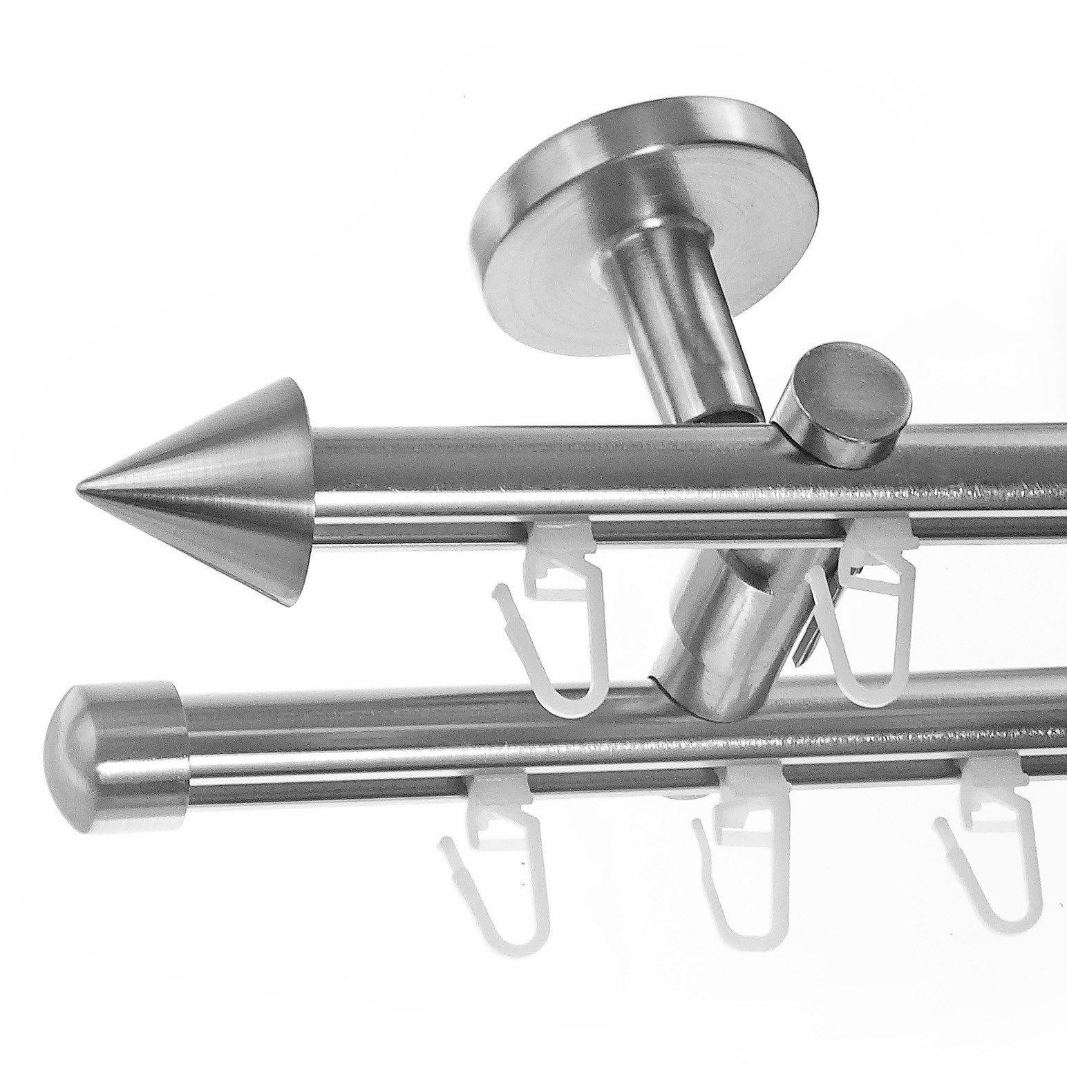 BASIT Gardinenstange Innenlauf 16 mm mit Deckenträgern 480 cm E29, Ø 16 mm, 2-läufig, verschraubt, Aluminium, D80 480 cm E29 Spitze