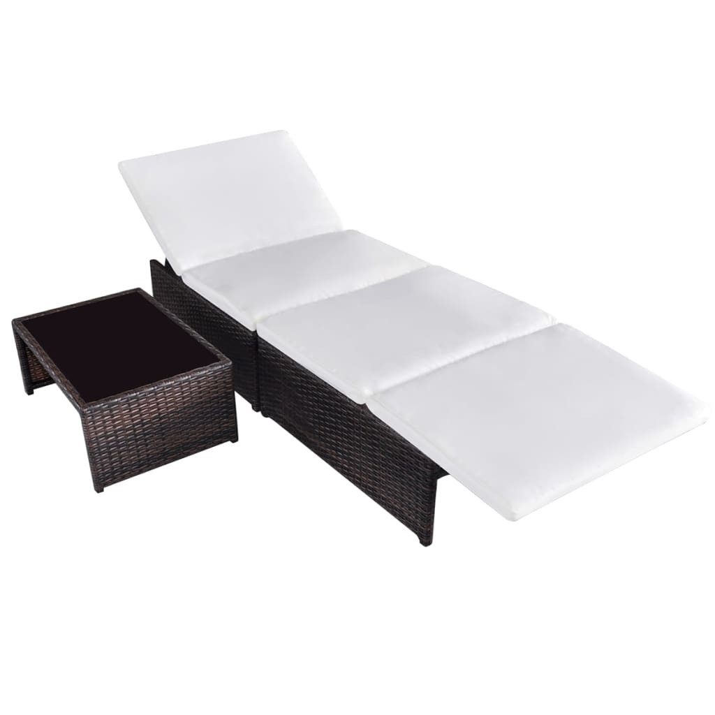 vidaXL Gartenliege Outdoor-Lehnstühle 2 Stk. mit Tisch Braun Poly Rattan, 3 St.
