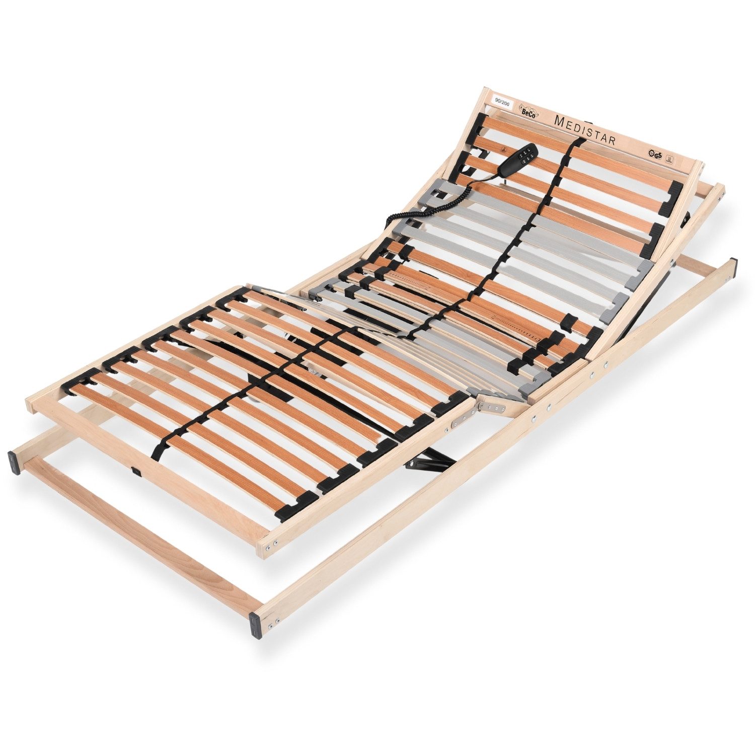 Lattenrost mit Motor Medistar, 7 Zonen, vollständig montiert, Beco, Kopfteil verstellbar, Fußteil verstellbar, Lattenrost 90x200 cm, 14 cm hoch, 28 Latten, hergestellt in Deutschland, Lattenrahmen