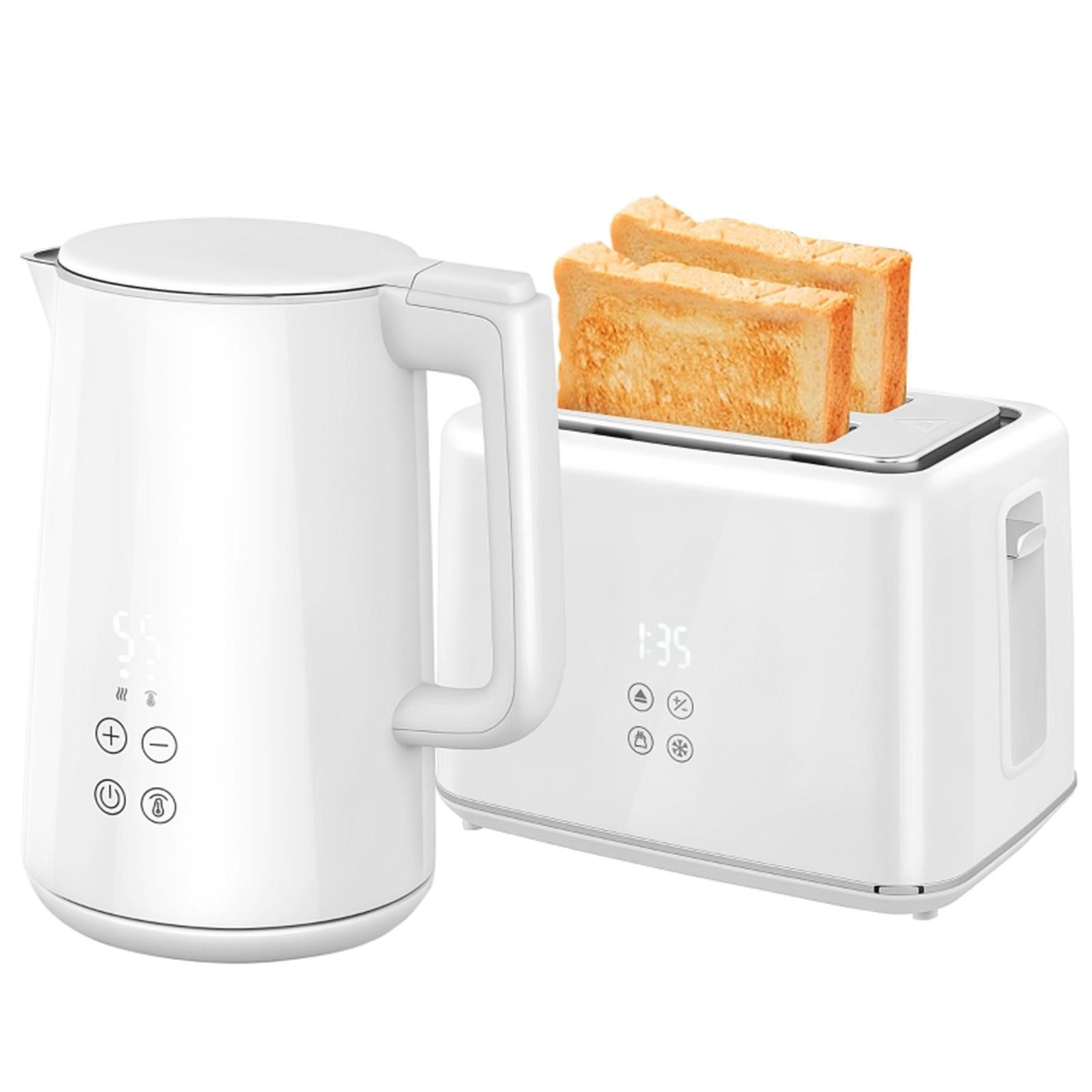 Fine Life Pro 2-in-1-Toaster Wasserkocher-Toaster-Set-1,5L Wasserkocher & 2-Scheiben-Toaster, 2200W, 7 Bräunungsstufen, Auftau- & Aufwärmfunktion, Perfektes Frühstücksset