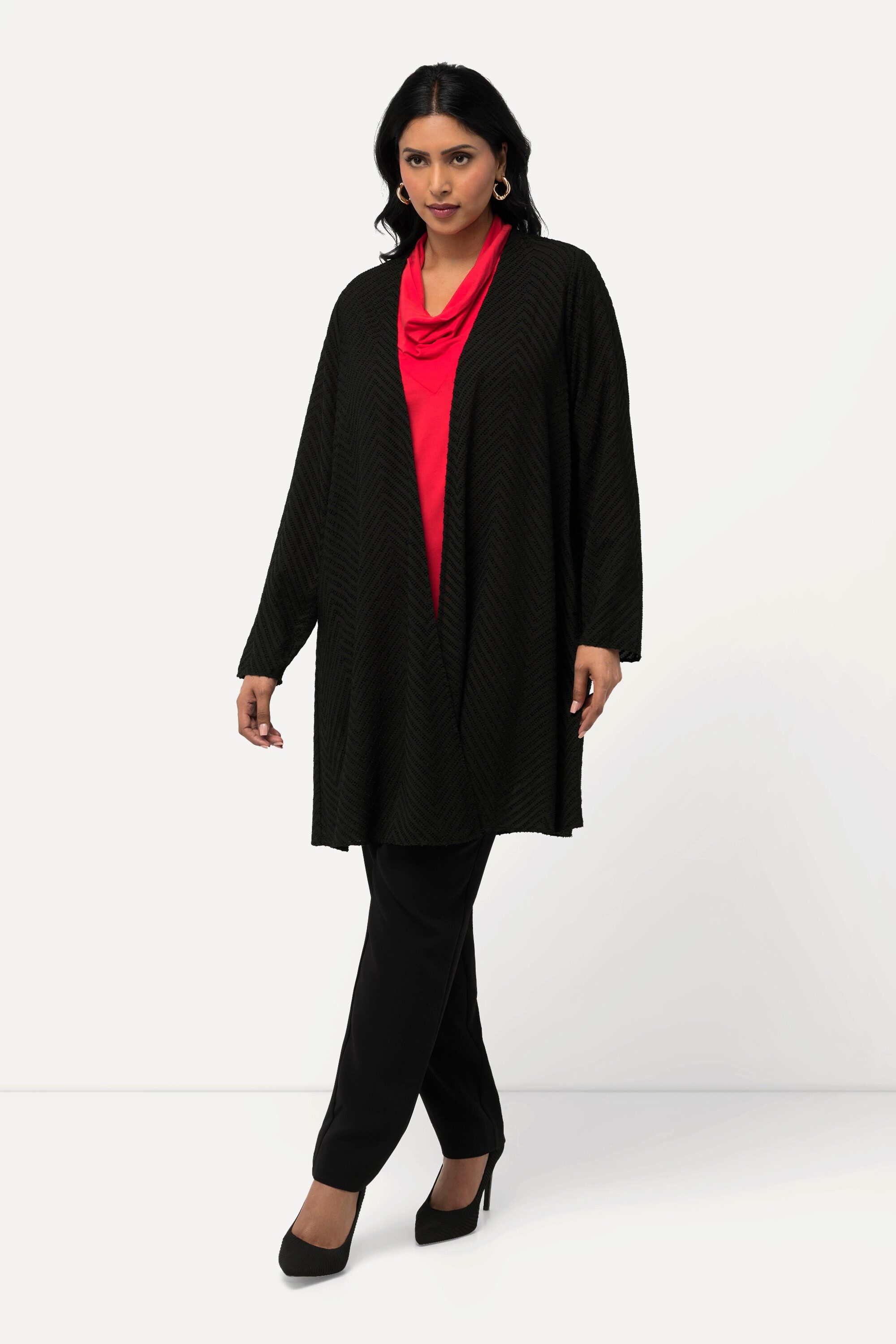 Ulla Popken Blusenjacke Indoorjacke 3D-Zackenmuster A-Linie V-Ausschnitt günstig online kaufen